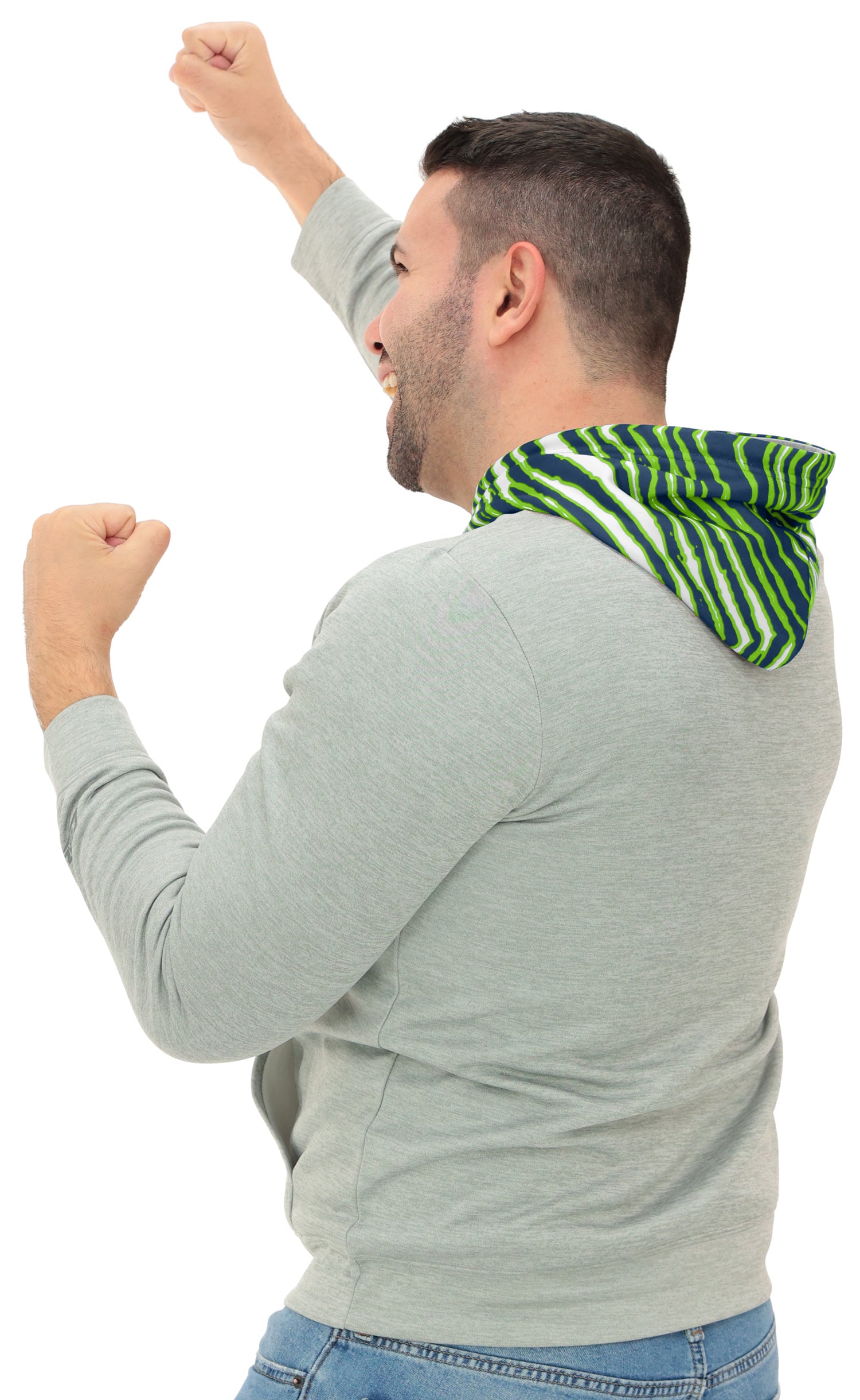 Zubaz NFL   Men`s Gray Hoodie with 3C Zebra Hood, SEATTLE SEAHAWKS