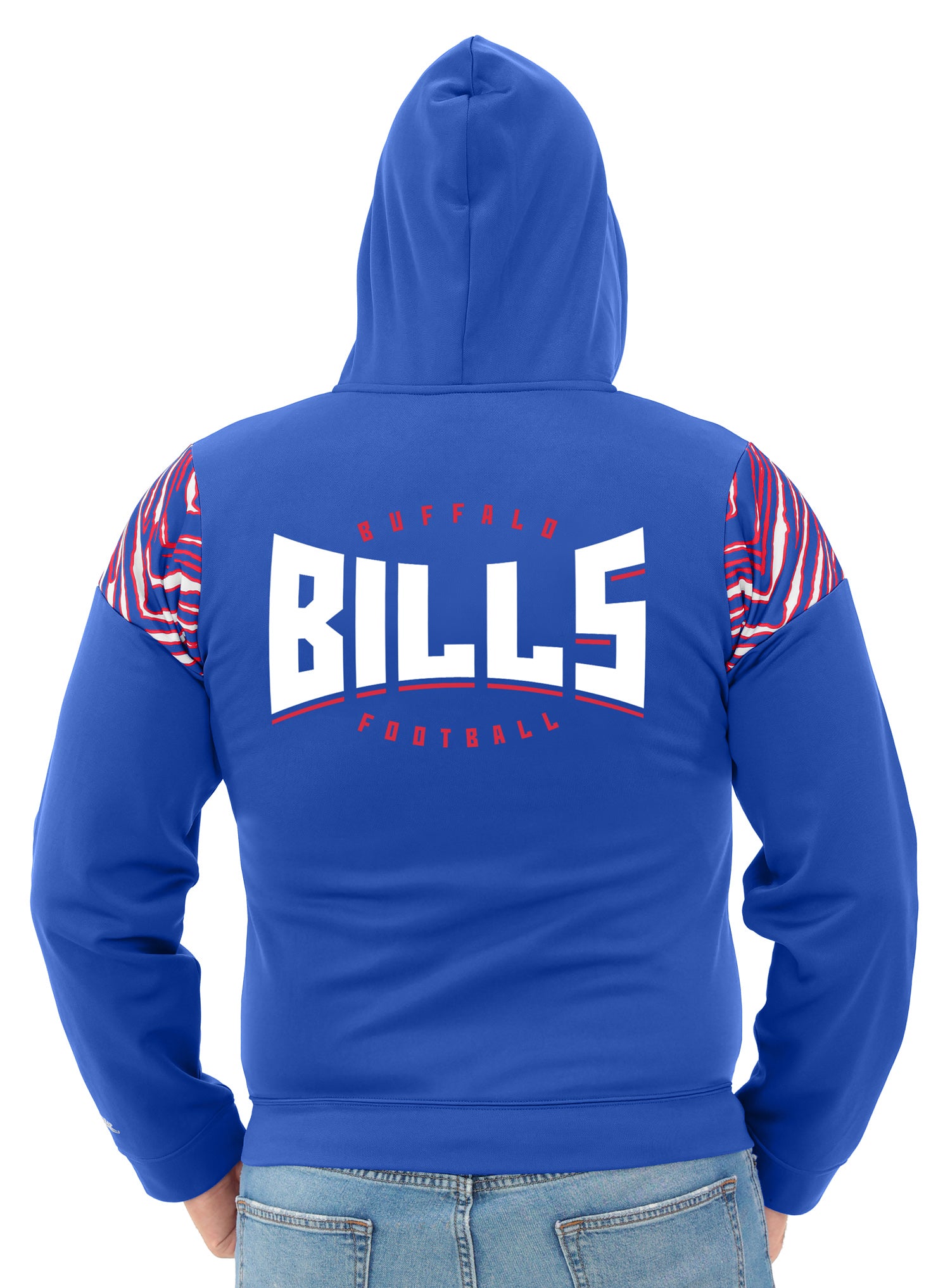 Zubaz NFL   Men's Play Action 3 Color Zebra Bands and Hood Line Full Zip Hoodie, BUFFALO BILLS