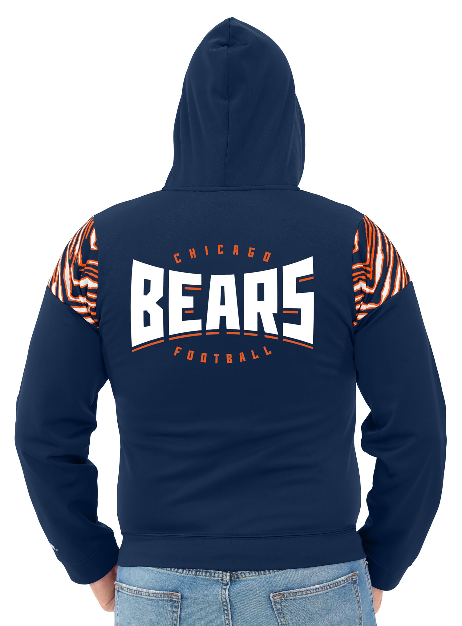 Zubaz NFL   Men's Play Action 3 Color Zebra Bands and Hood Line Full Zip Hoodie, CHICAGO BEARS
