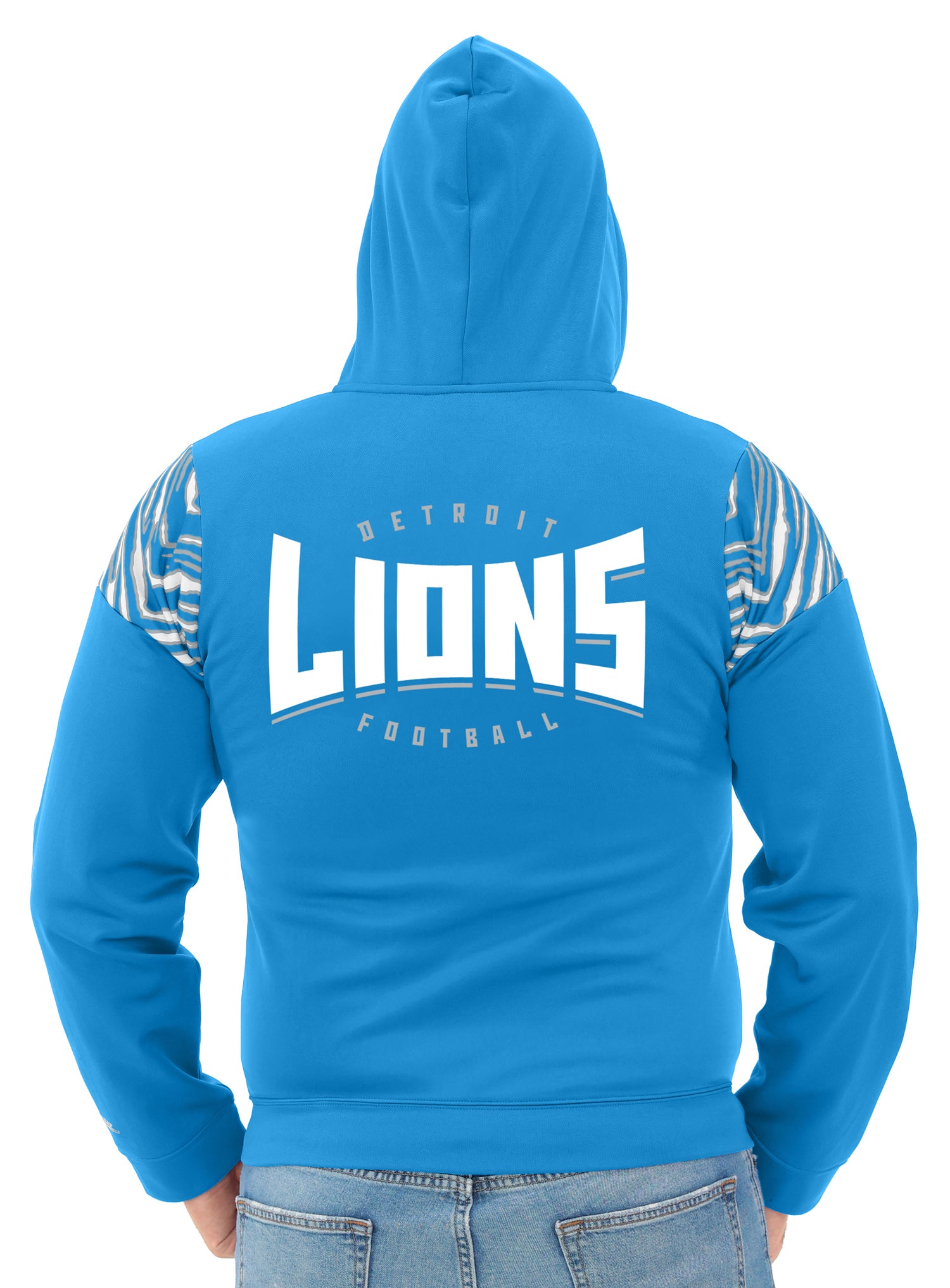 Zubaz NFL   Men's Play Action 3 Color Zebra Bands and Hood Line Full Zip Hoodie, DETROIT LIONS