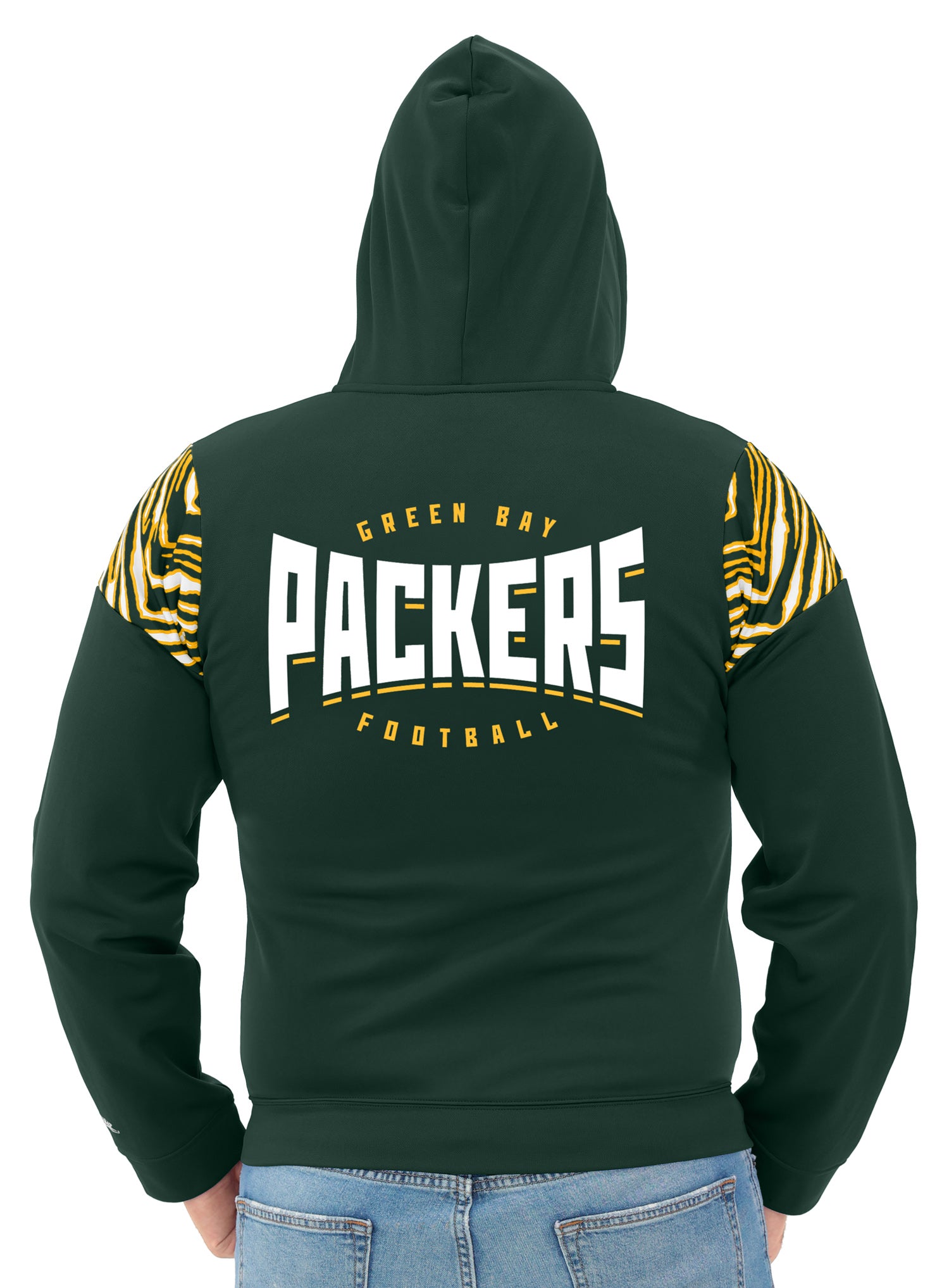 Zubaz NFL   Men's Play Action 3 Color Zebra Bands and Hood Line Full Zip Hoodie, GREEN BAY PACKERS