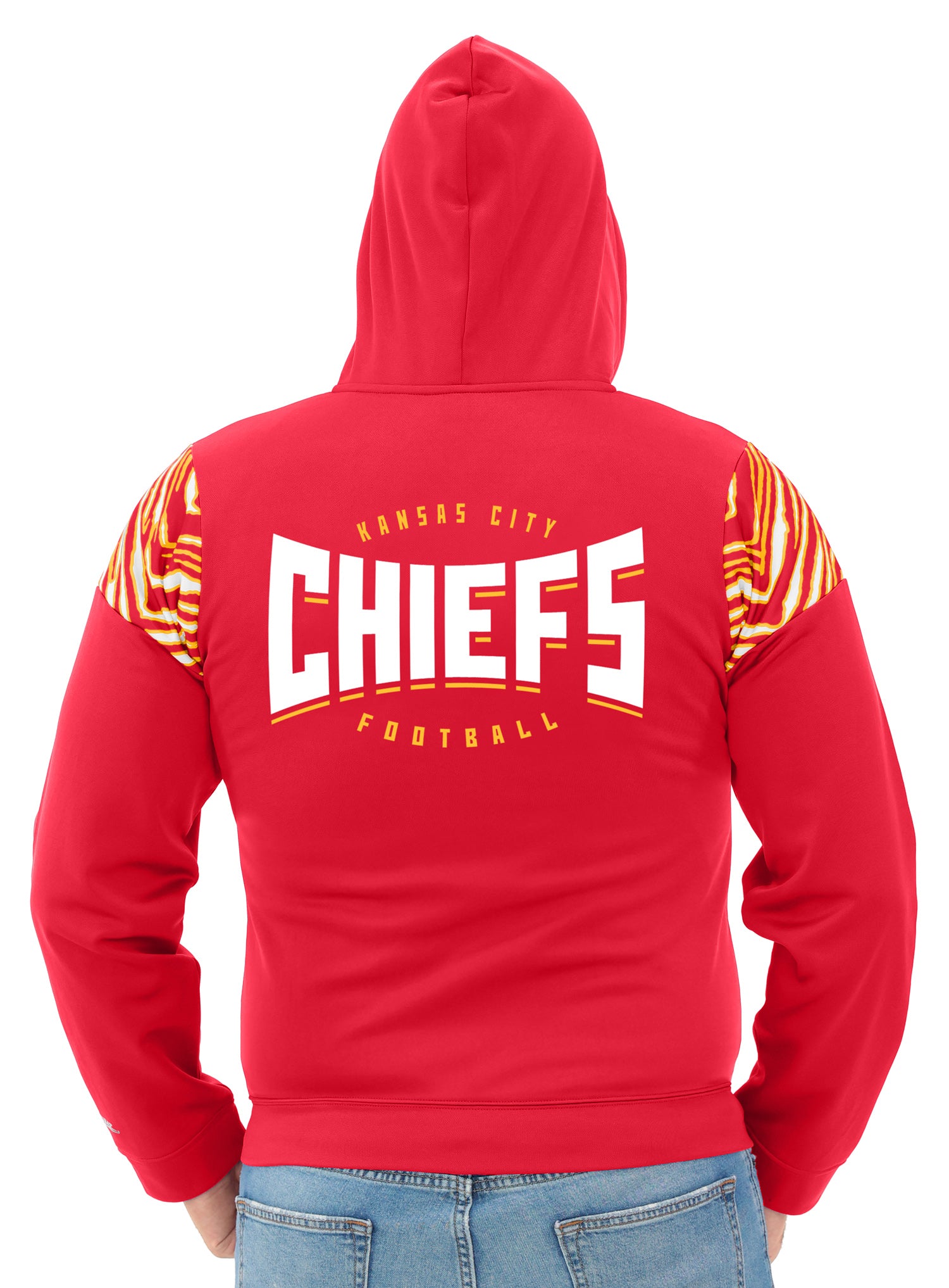 Zubaz NFL   Men's Play Action 3 Color Zebra Bands and Hood Line Full Zip Hoodie, KANSAS CITY CHIEFS