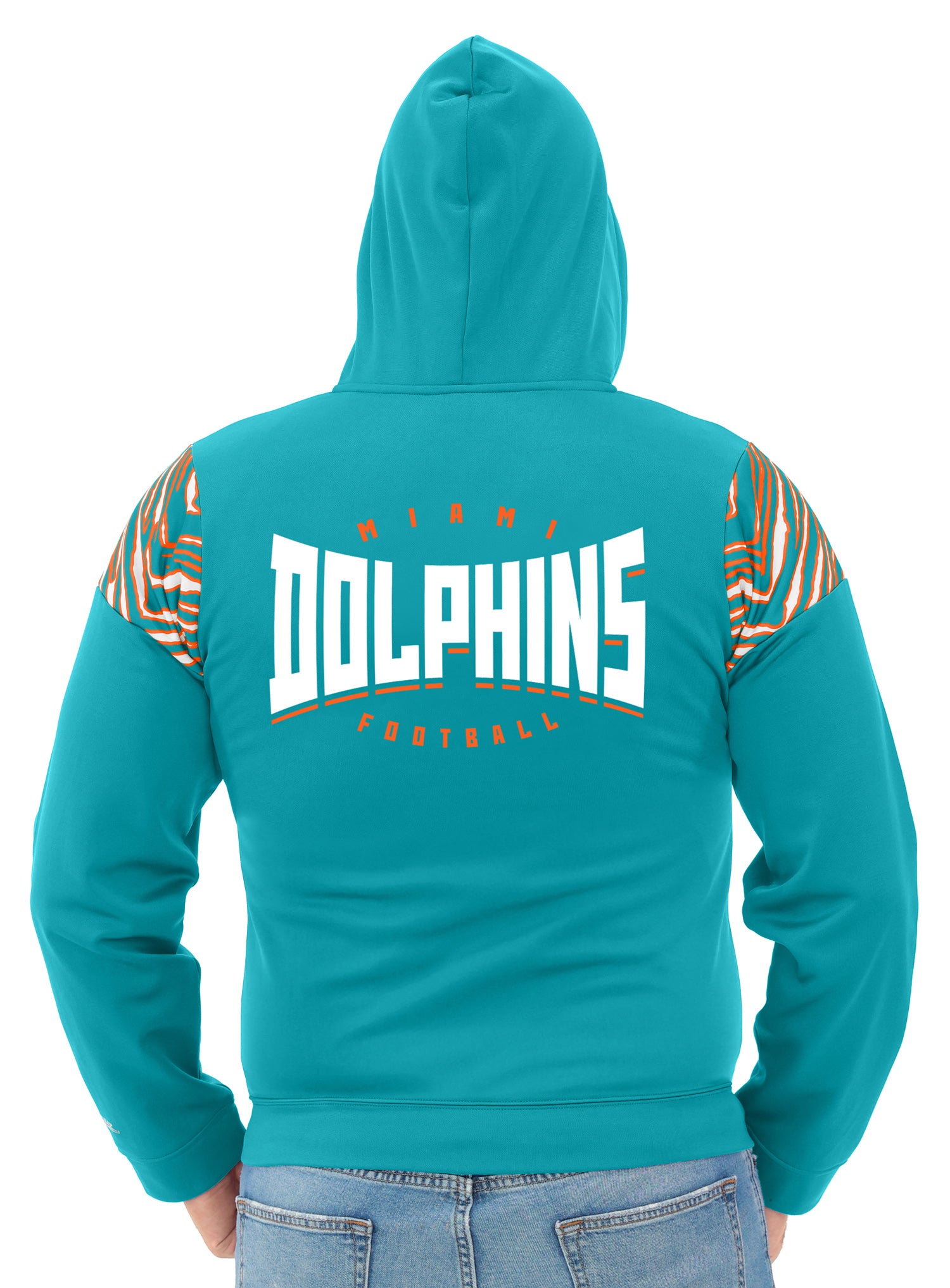 Zubaz NFL   Men's Play Action 3 Color Zebra Bands and Hood Line Full Zip Hoodie, MIAMI DOLPHINS