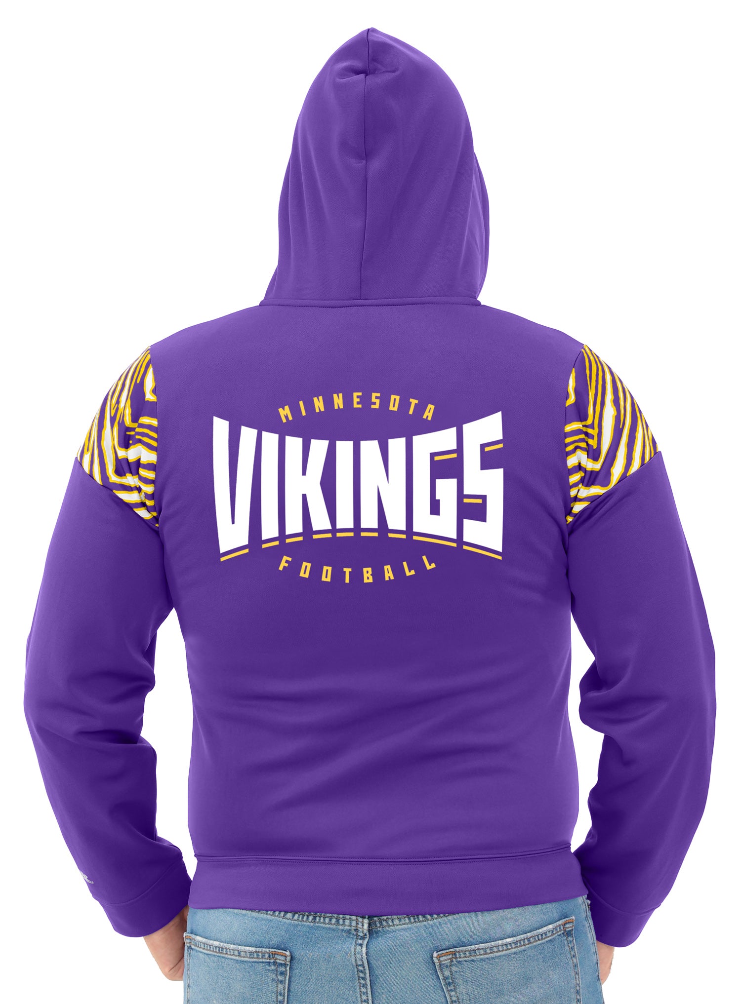 Zubaz NFL   Men's Play Action 3 Color Zebra Bands and Hood Line Full Zip Hoodie, MINNESOTA VIKINGS