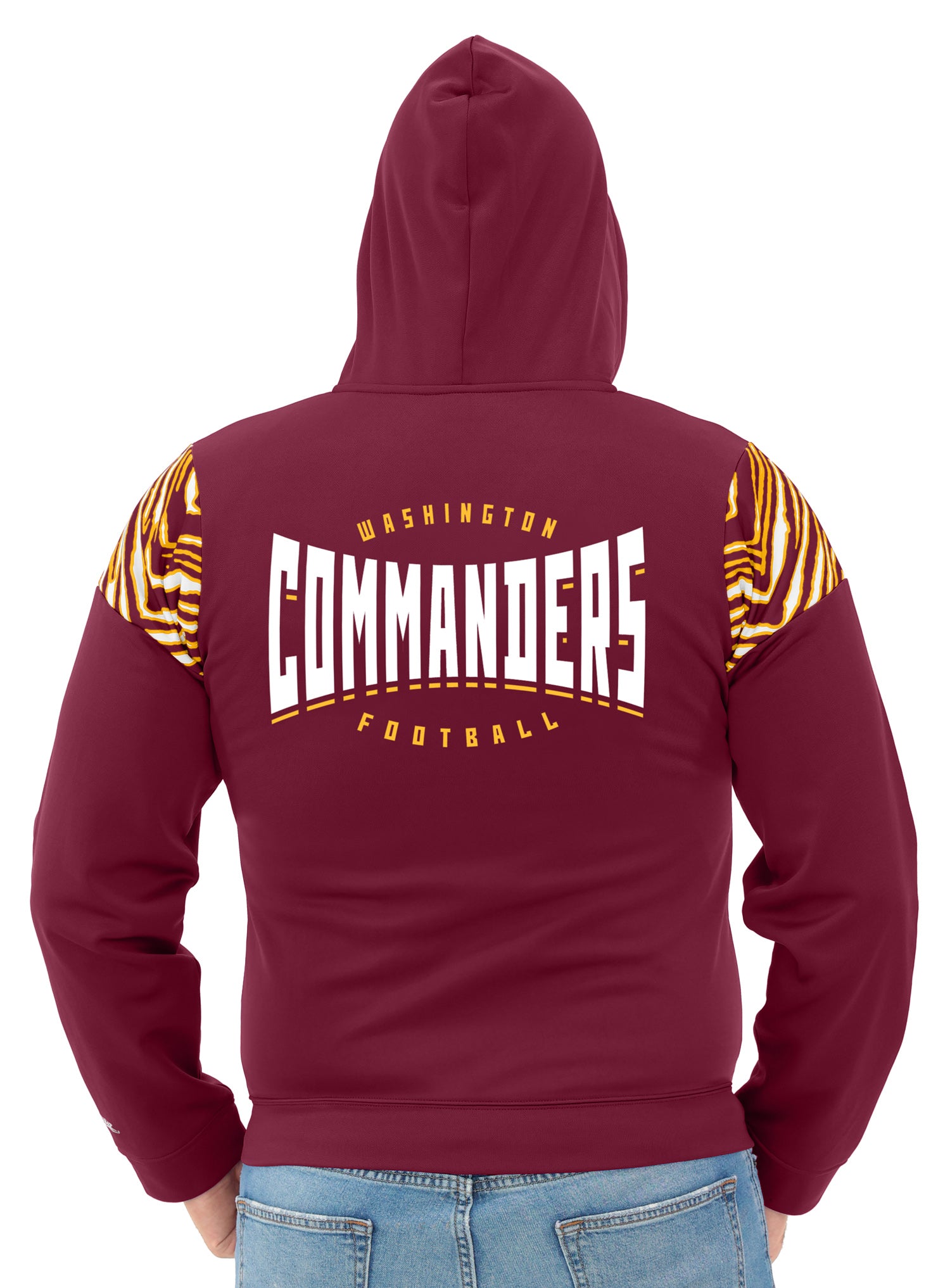 Zubaz NFL   Men's Play Action 3 Color Zebra Bands and Hood Line Full Zip Hoodie, WASHINGTON COMMANDERS