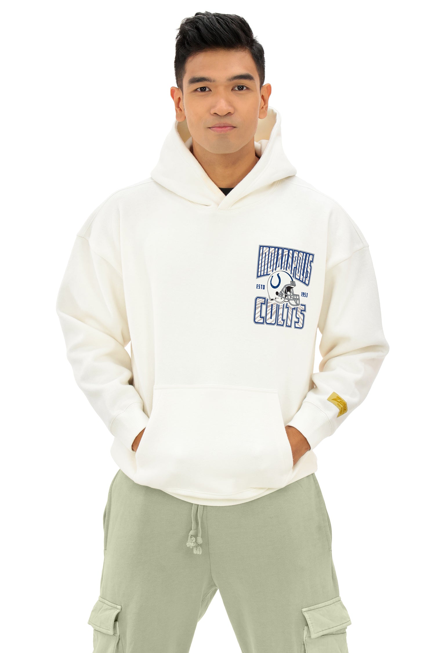 Zubaz NFL  UNISEX 90s Helmet Drop Shoulder Hoodies-Off White, INDIANAPOLIS COLTS - Official NFL Colts Zubaz Apparel (4 of 7)