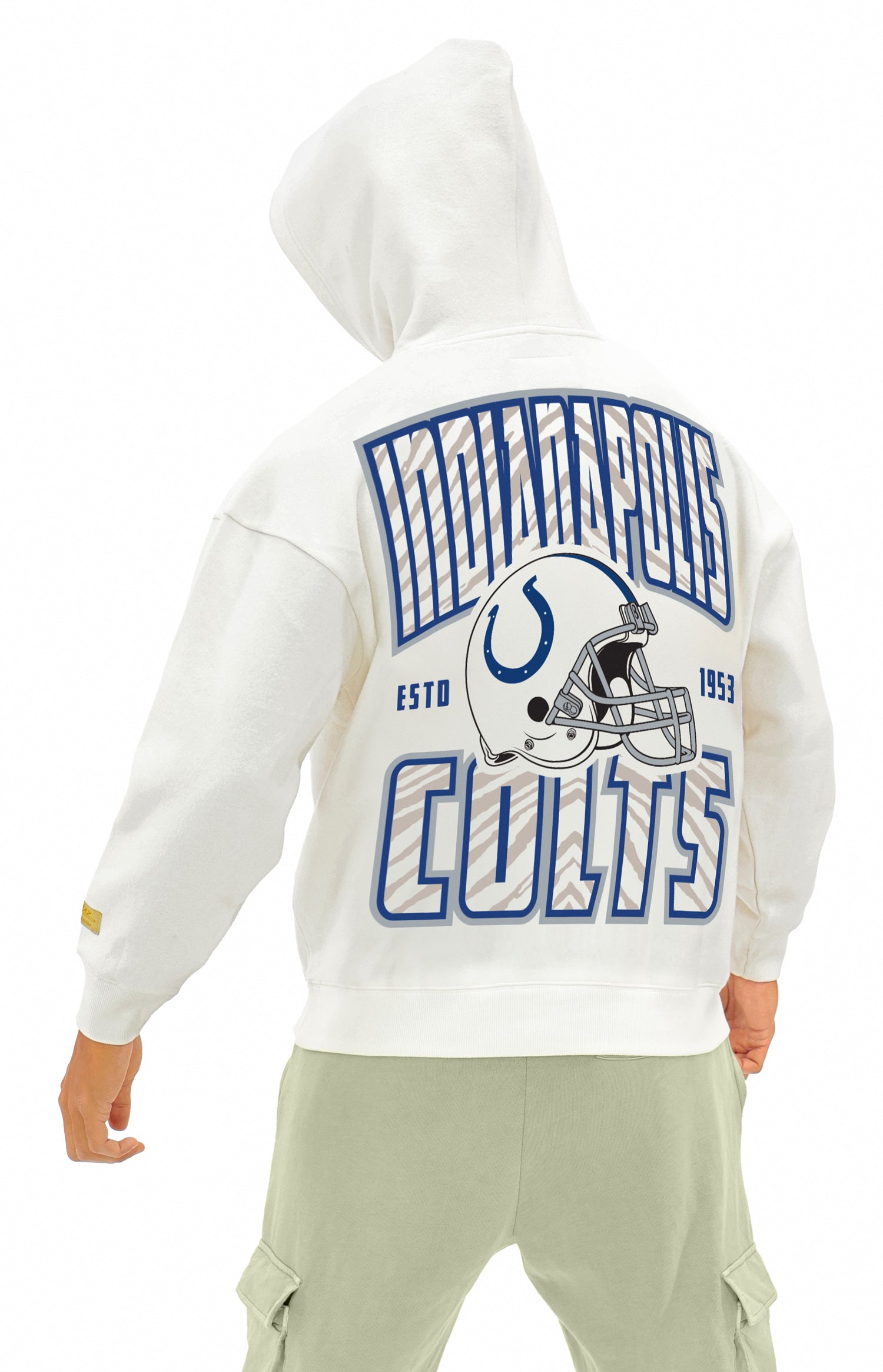 Zubaz NFL  UNISEX 90s Helmet Drop Shoulder Hoodies-Off White, INDIANAPOLIS COLTS - Official NFL Colts Zubaz Apparel (5 of 7)
