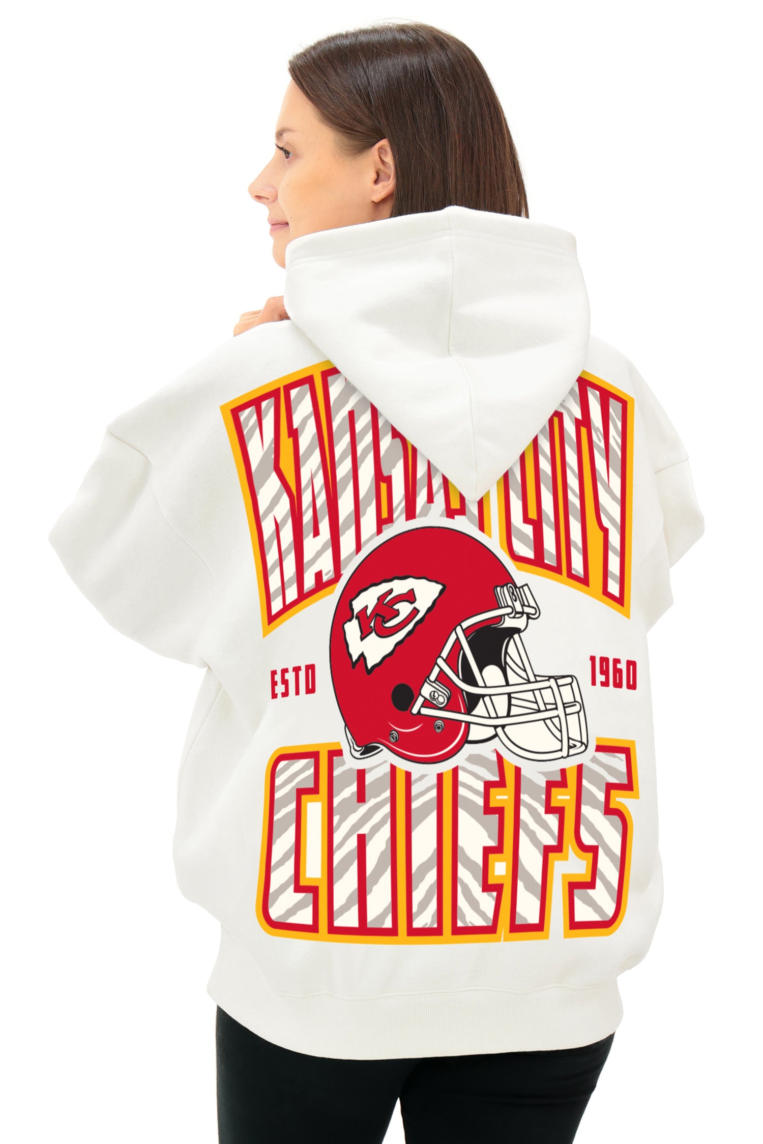 Zubaz NFL  UNISEX 90s Helmet Drop Shoulder Hoodies-Off White, KANSAS CITY CHIEFS - Official NFL Chiefs Zubaz Apparel (3 of 7)