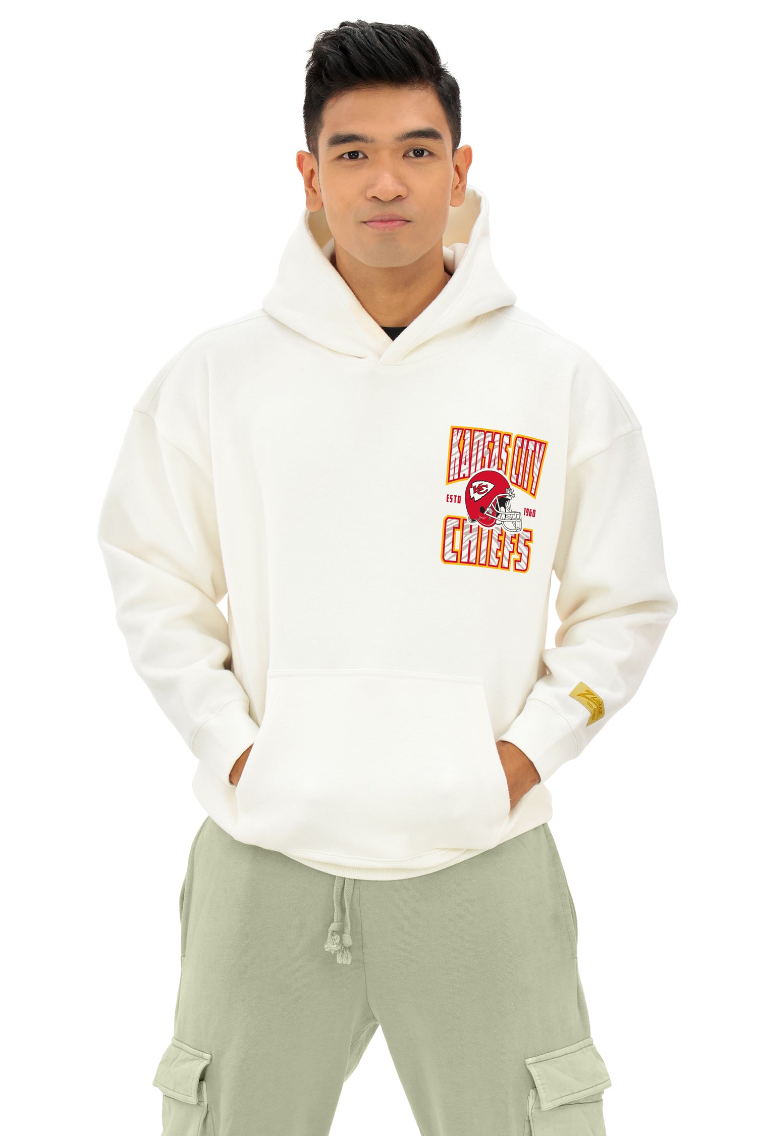 Zubaz NFL  UNISEX 90s Helmet Drop Shoulder Hoodies-Off White, KANSAS CITY CHIEFS - Official NFL Chiefs Zubaz Apparel (4 of 7)