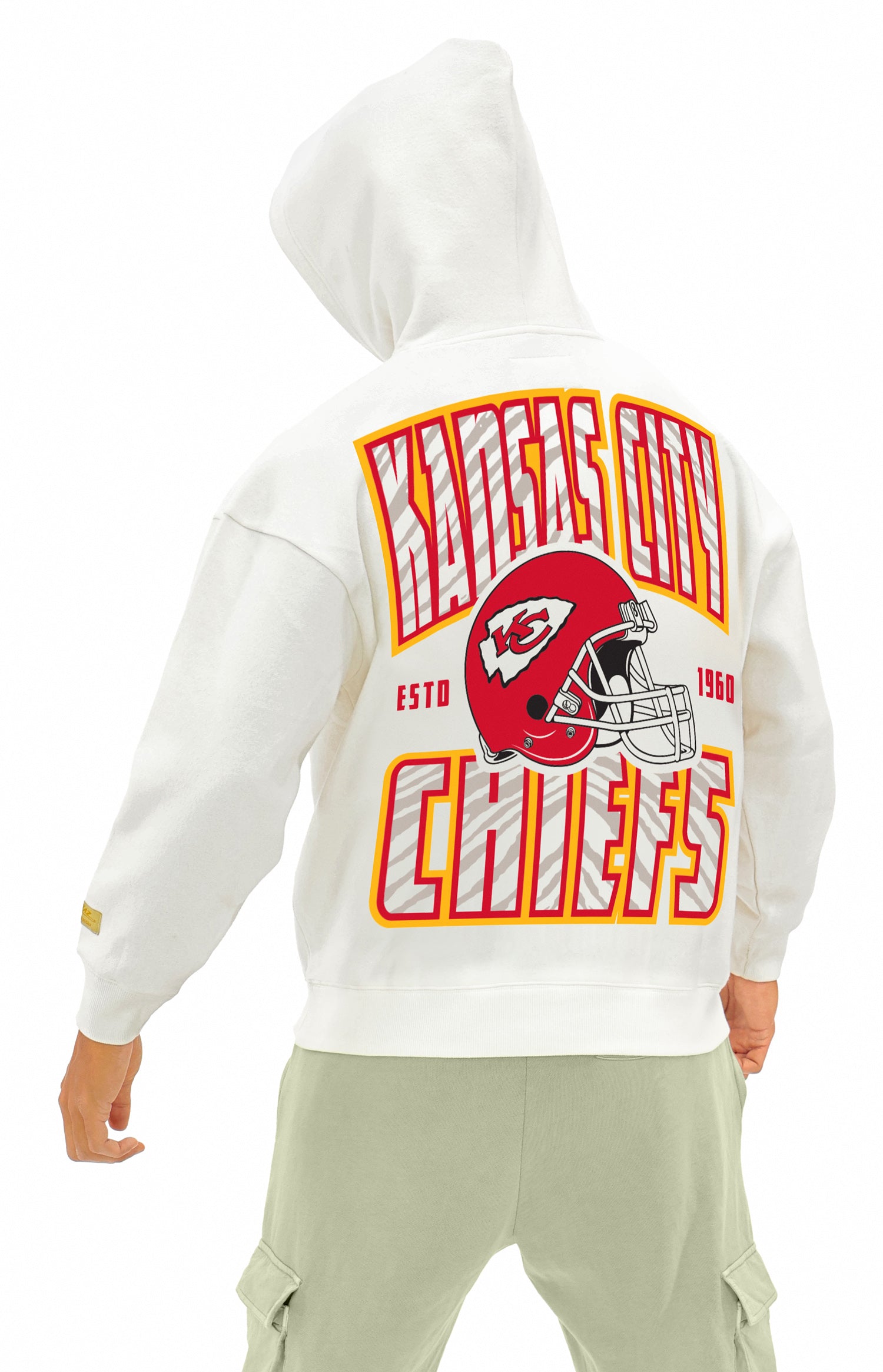 Zubaz NFL  UNISEX 90s Helmet Drop Shoulder Hoodies-Off White, KANSAS CITY CHIEFS - Official NFL Chiefs Zubaz Apparel (5 of 7)