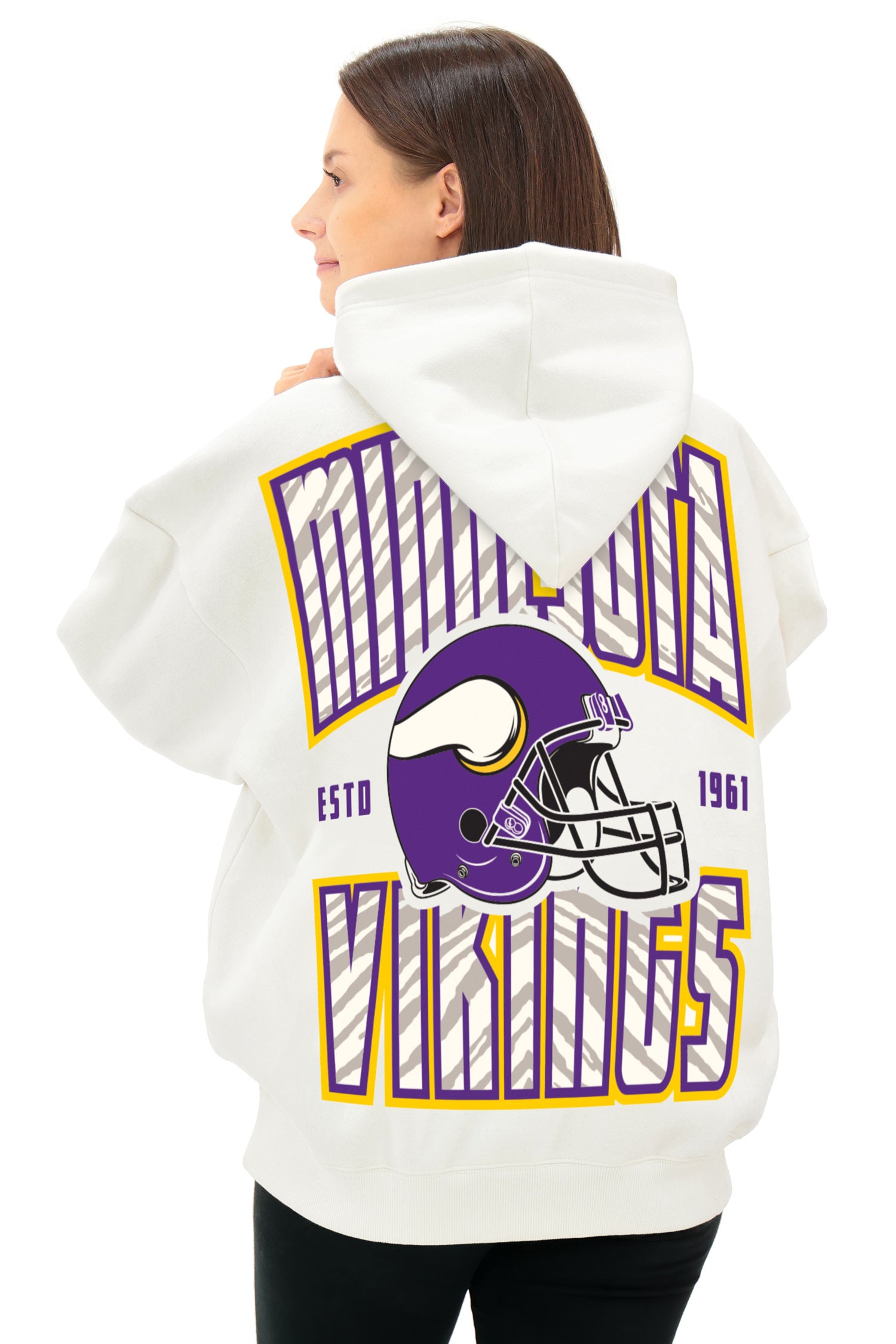 Zubaz NFL  UNISEX 90s Helmet Drop Shoulder Hoodies-Off White, MINNESOTA VIKINGS - Official NFL Vikings Zubaz Apparel (3 of 7)