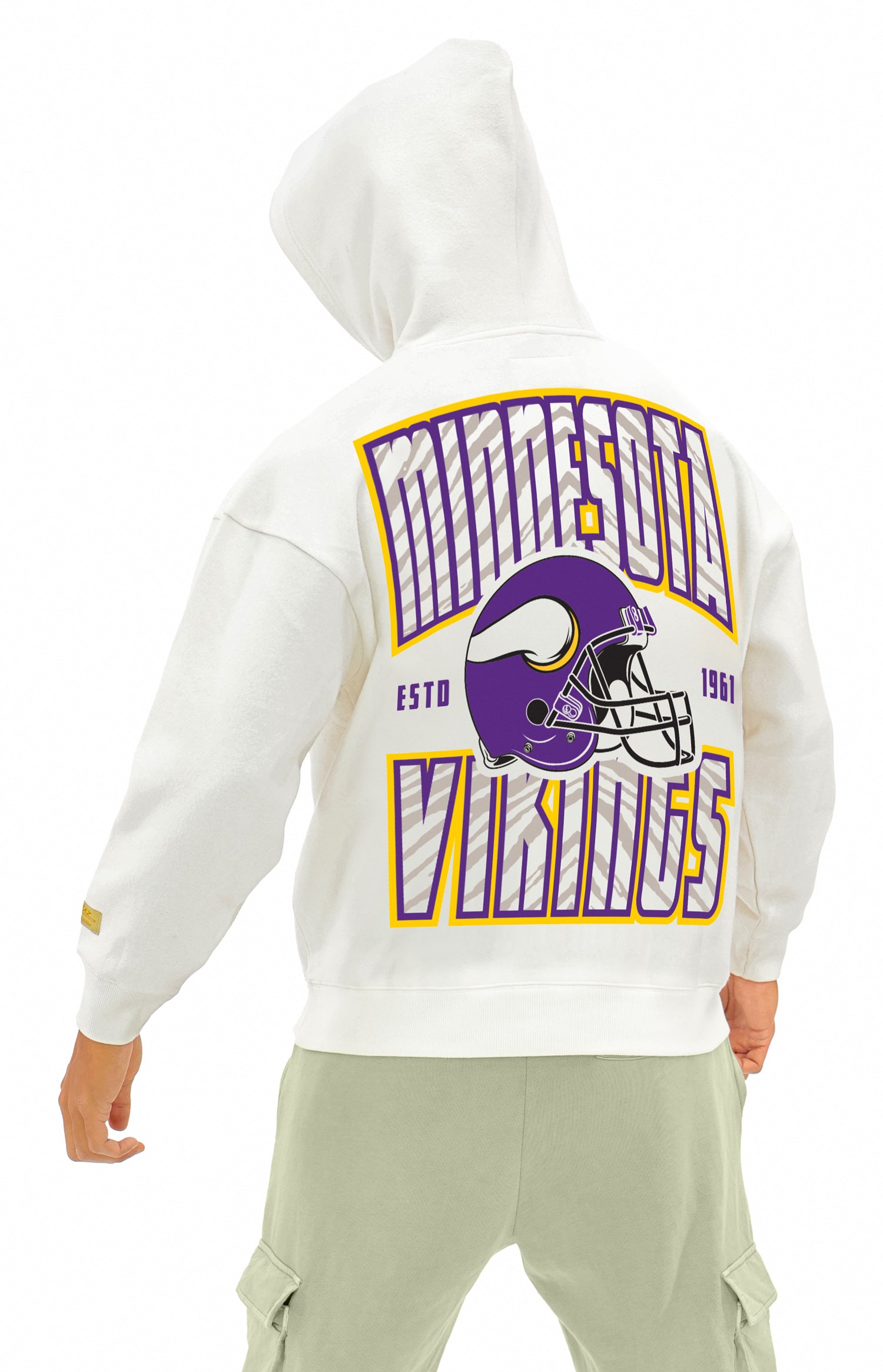 Zubaz NFL  UNISEX 90s Helmet Drop Shoulder Hoodies-Off White, MINNESOTA VIKINGS - Official NFL Vikings Zubaz Apparel (5 of 7)
