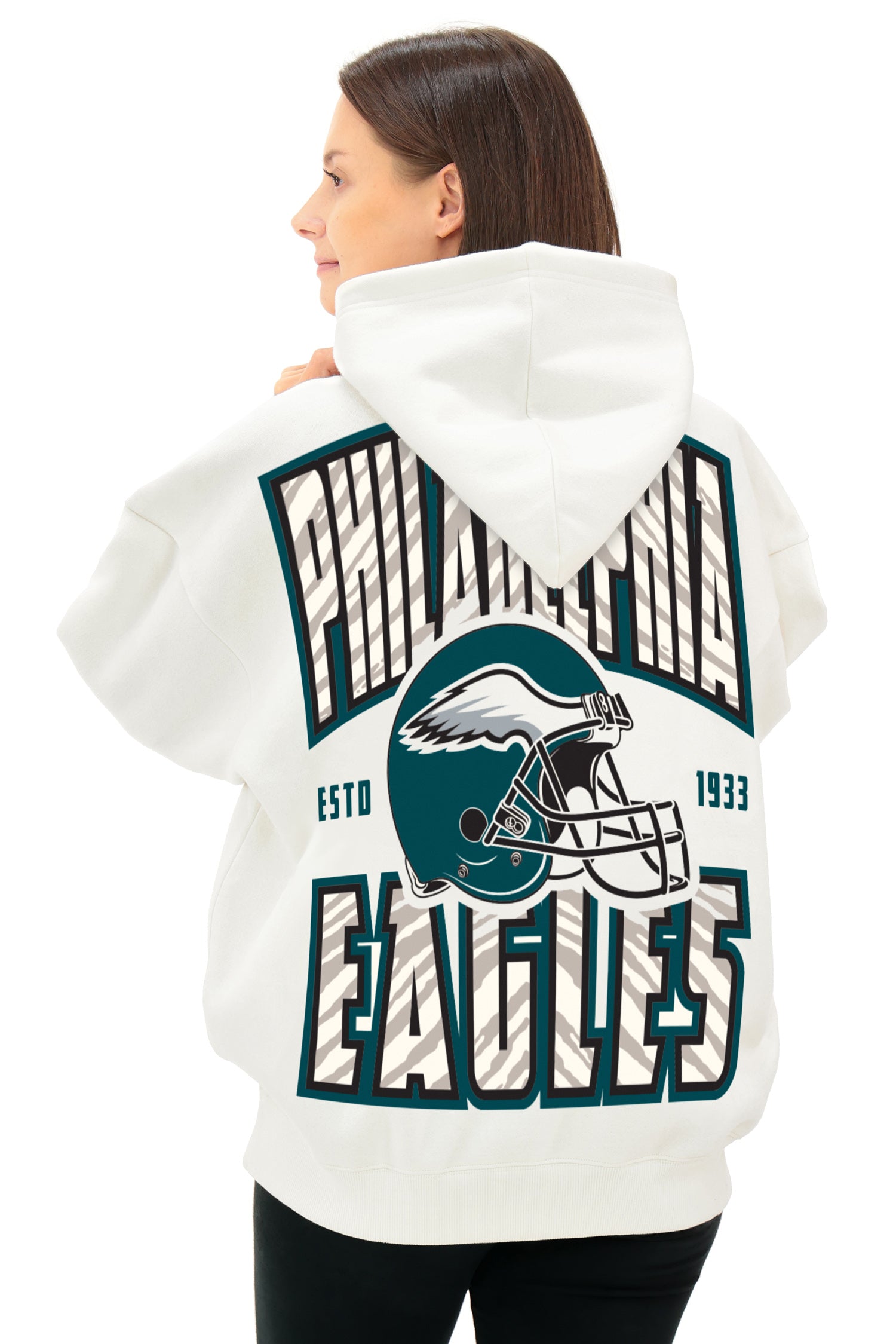 Zubaz NFL  UNISEX 90s Helmet Drop Shoulder Hoodies-Off White, PHILADELPHIA EAGLES - Official NFL Eagles Zubaz Apparel (3 of 7