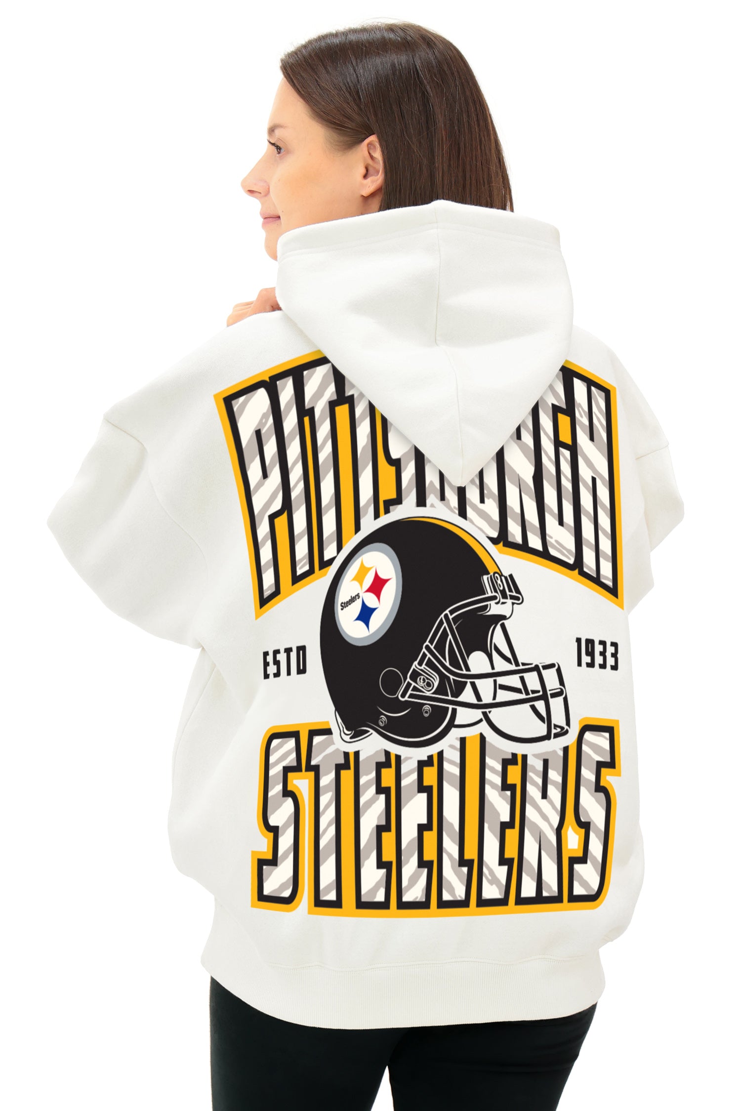 Zubaz NFL  UNISEX 90s Helmet Drop Shoulder Hoodies-Off White, PITTSBURGH STEELERS - Official NFL Steelers Zubaz Apparel (3 of