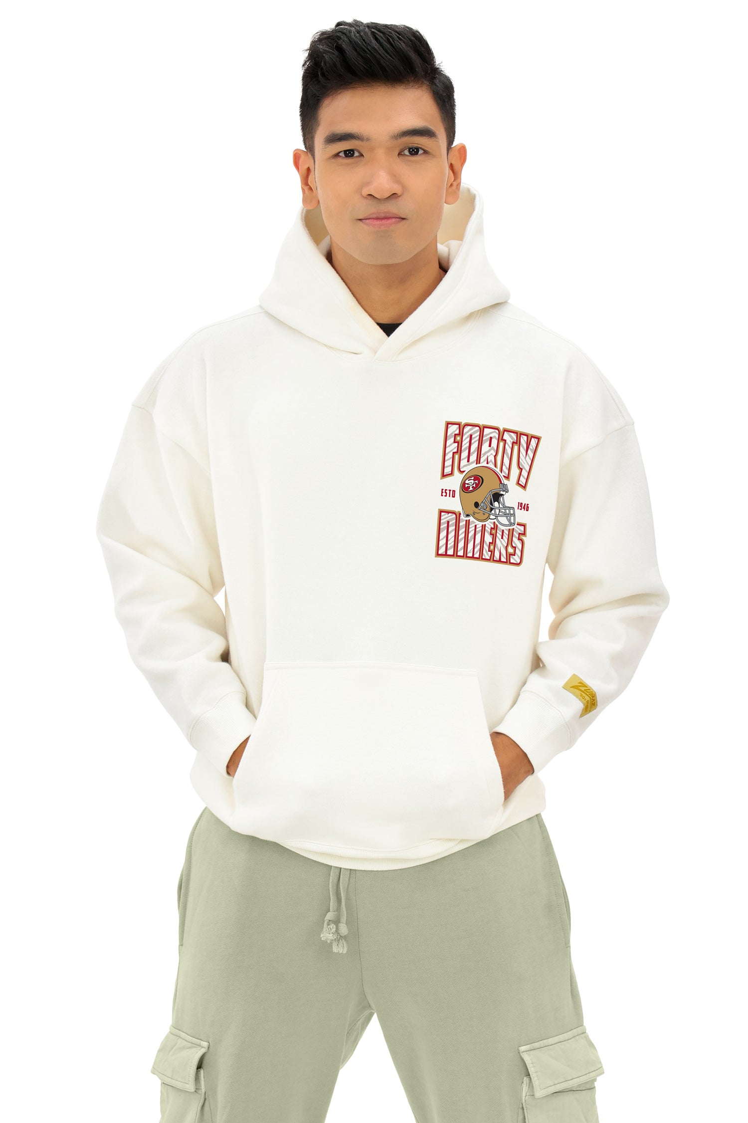 Zubaz NFL  UNISEX 90s Helmet Drop Shoulder Hoodies-Off White, SAN FRANCISCO 49ERS - Official NFL 49ers Zubaz Apparel (4 of 7)