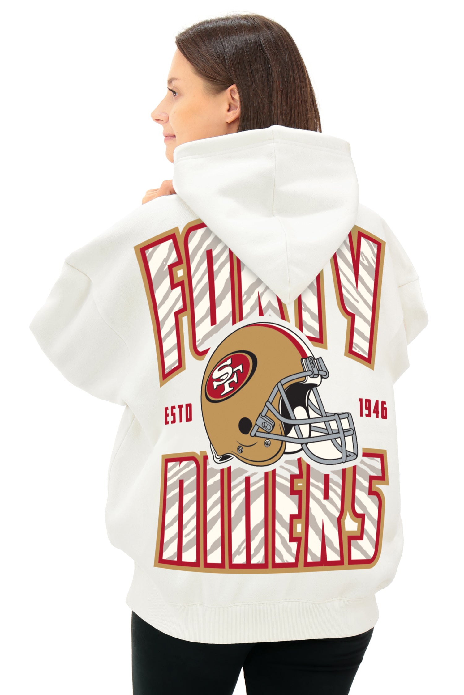 Zubaz NFL  UNISEX 90s Helmet Drop Shoulder Hoodies-Off White, SAN FRANCISCO 49ERS - Official NFL 49ers Zubaz Apparel (3 of 7)