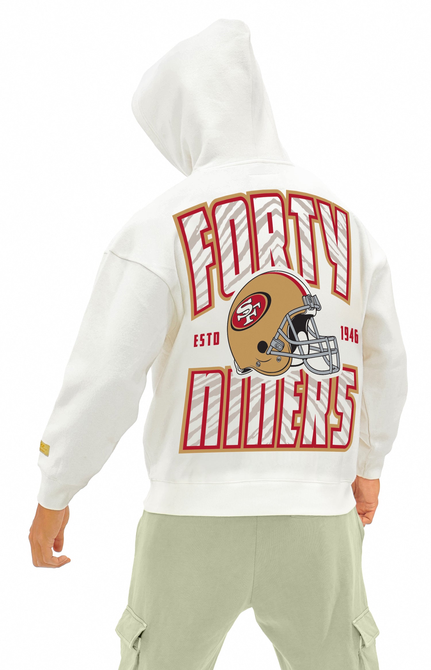 Zubaz NFL  UNISEX 90s Helmet Drop Shoulder Hoodies-Off White, SAN FRANCISCO 49ERS - Official NFL 49ers Zubaz Apparel (5 of 7)