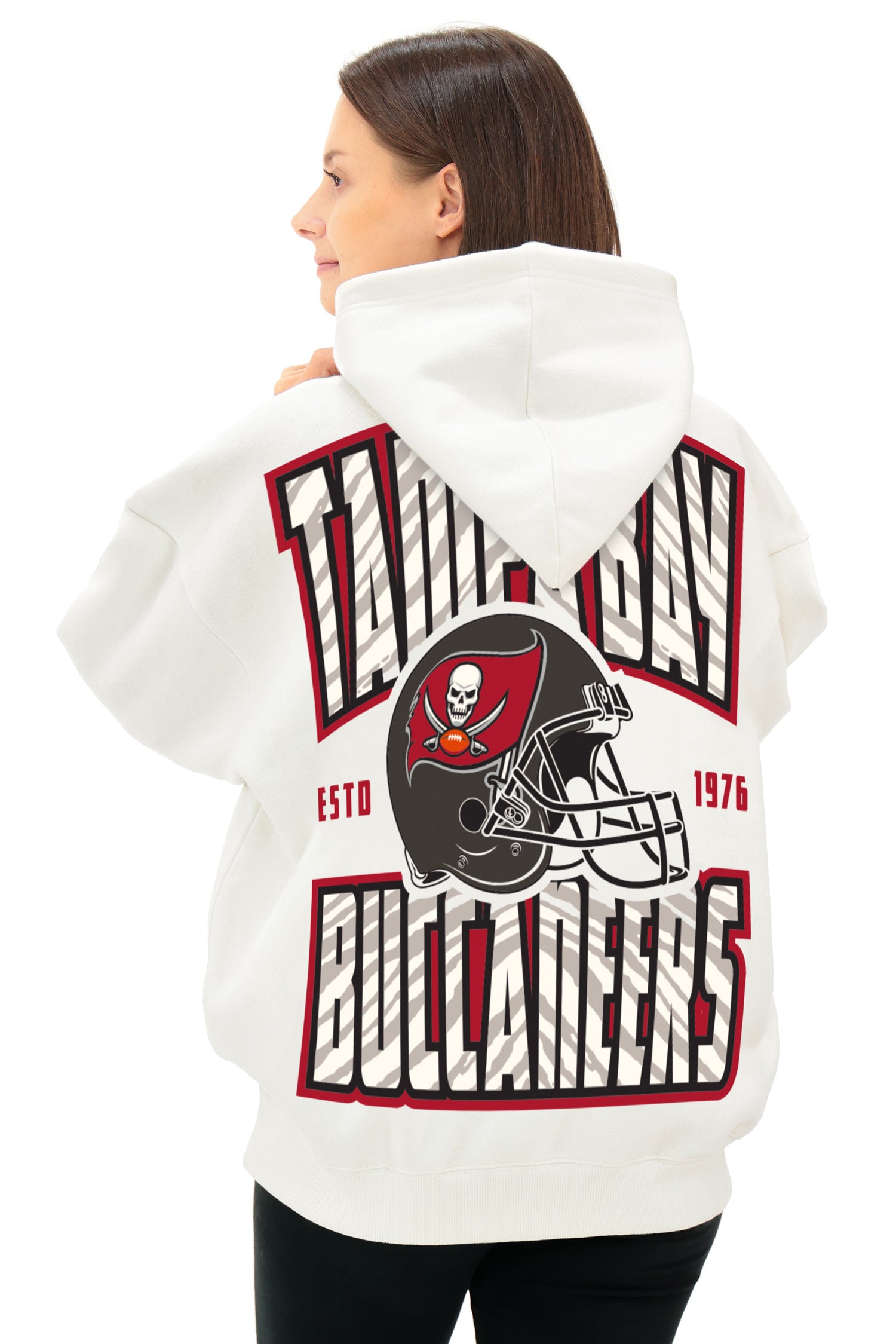 Zubaz NFL  UNISEX 90s Helmet Drop Shoulder Hoodies-Off White, TAMPA BAY BUCCANEERS
