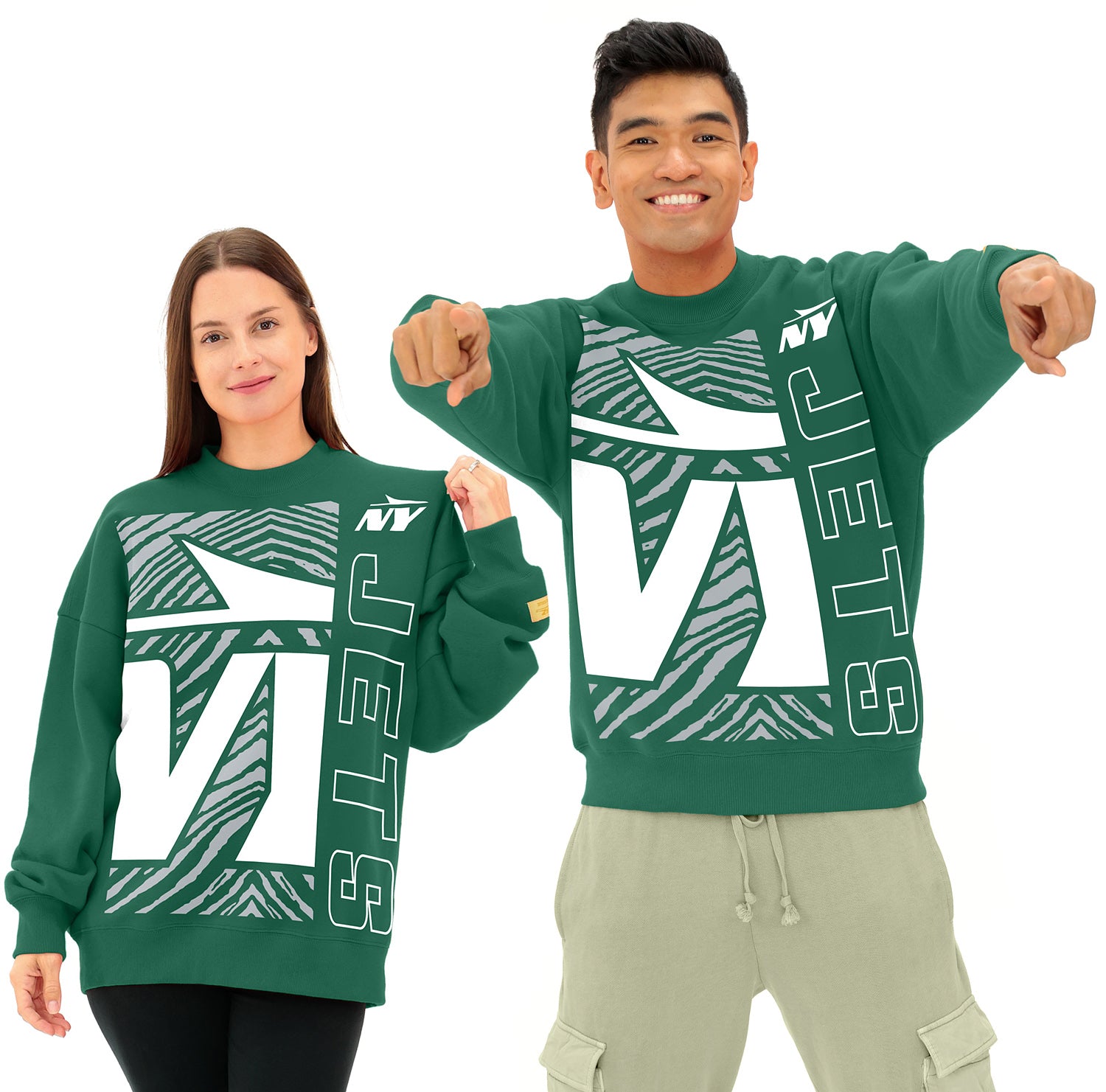 Zubaz NFL   90s Drop Shoulder Crewneck -MVP, NEW YORK JETS