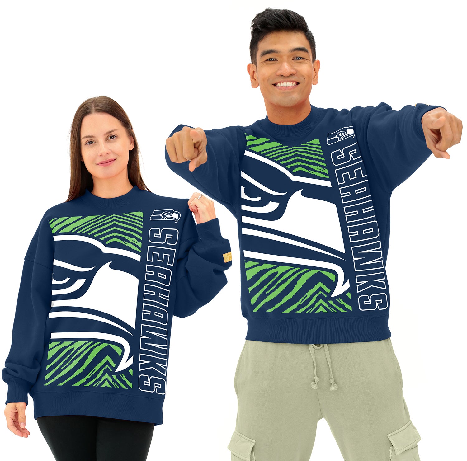 Zubaz NFL   90s Drop Shoulder Crewneck -MVP, SEATTLE SEAHAWKS