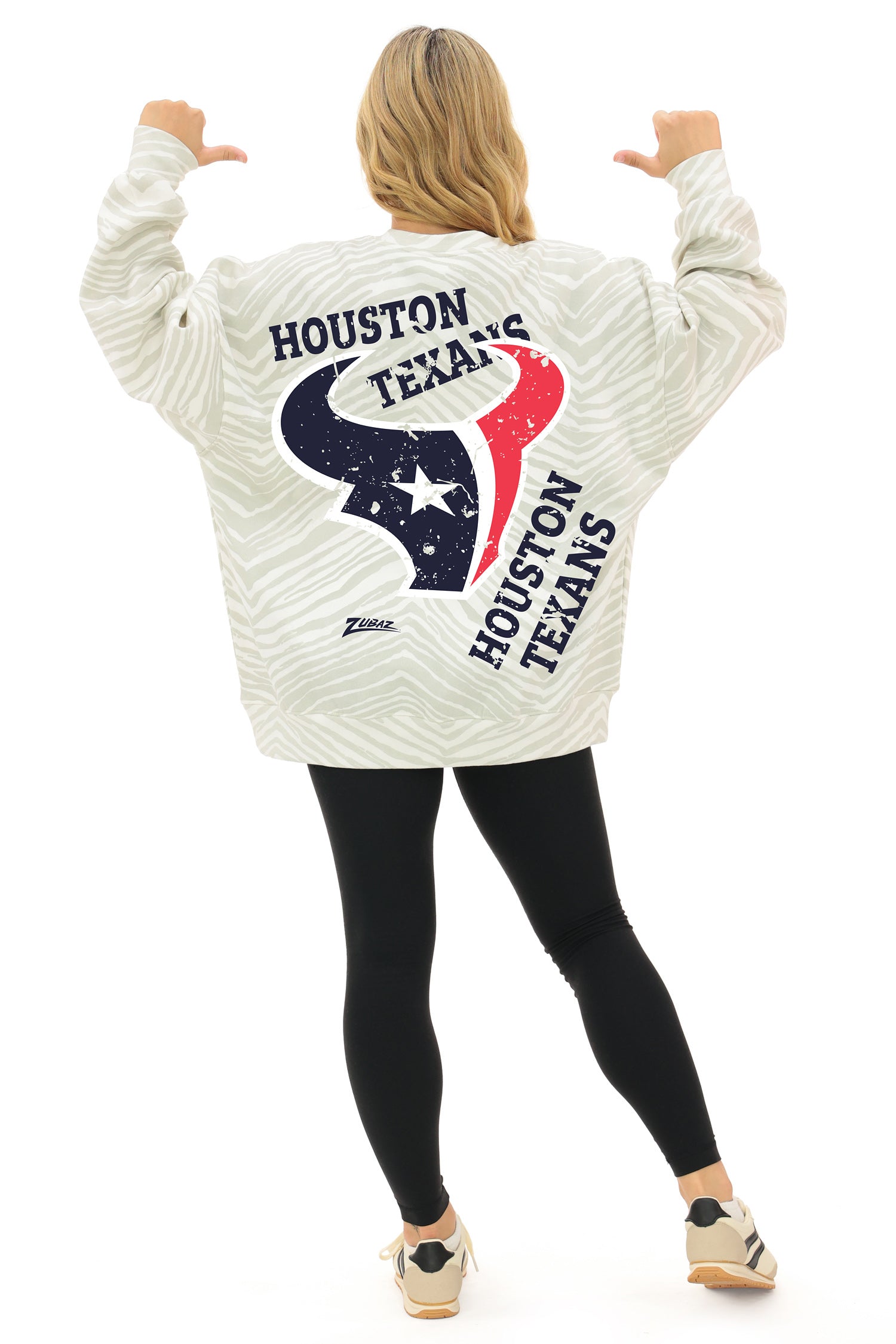 Zubaz NFL   90's All Over Zebra Crewneck Sweatshirt – Full Back, HOUSTON TEXANS