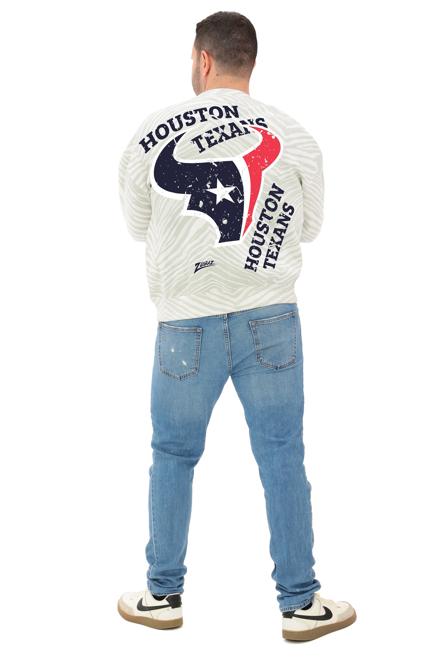 Zubaz NFL   90's All Over Zebra Crewneck Sweatshirt – Full Back, HOUSTON TEXANS