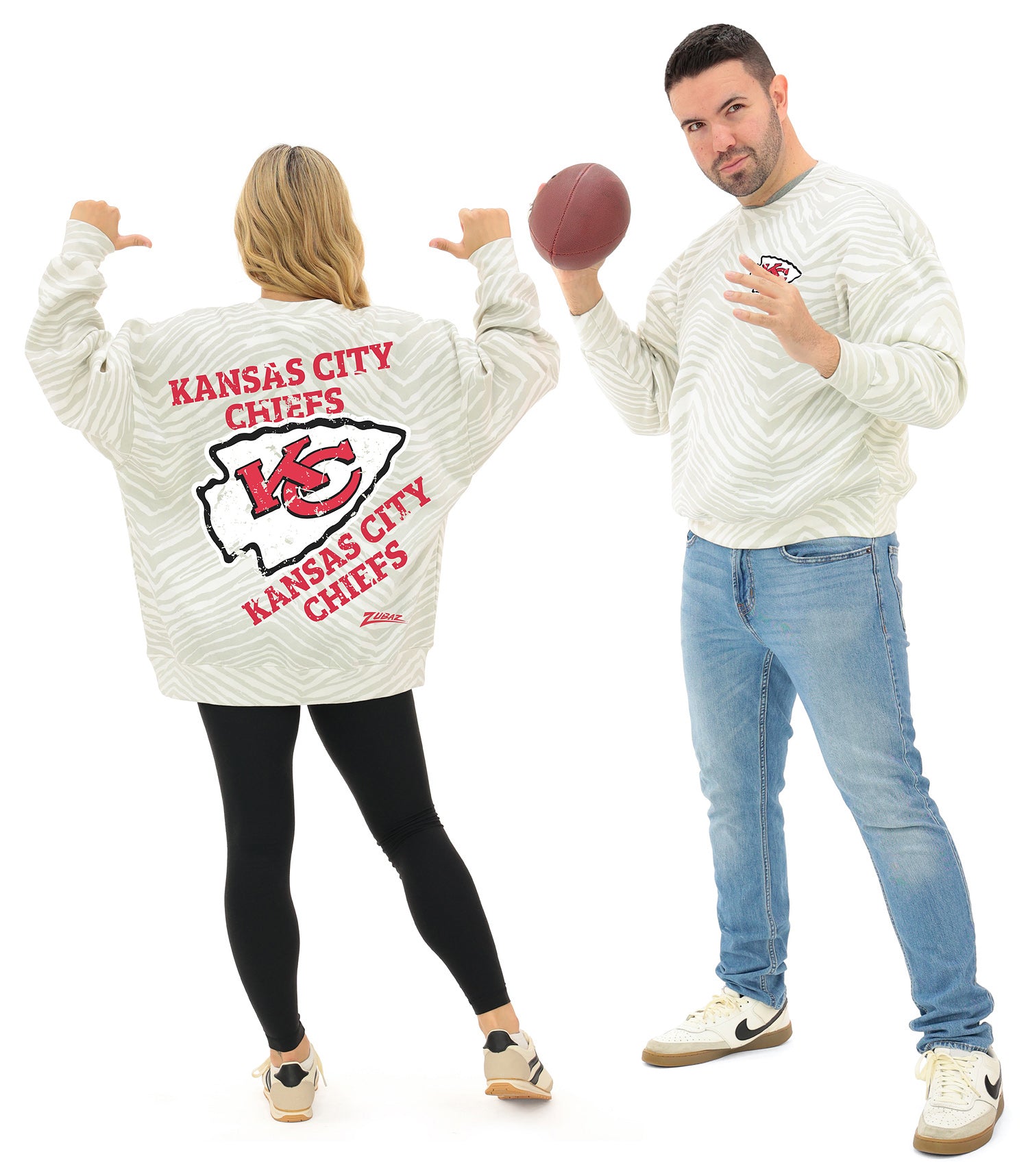 Zubaz NFL   90's All Over Zebra Crewneck Sweatshirt – Full Back, KANSAS CITY CHIEFS