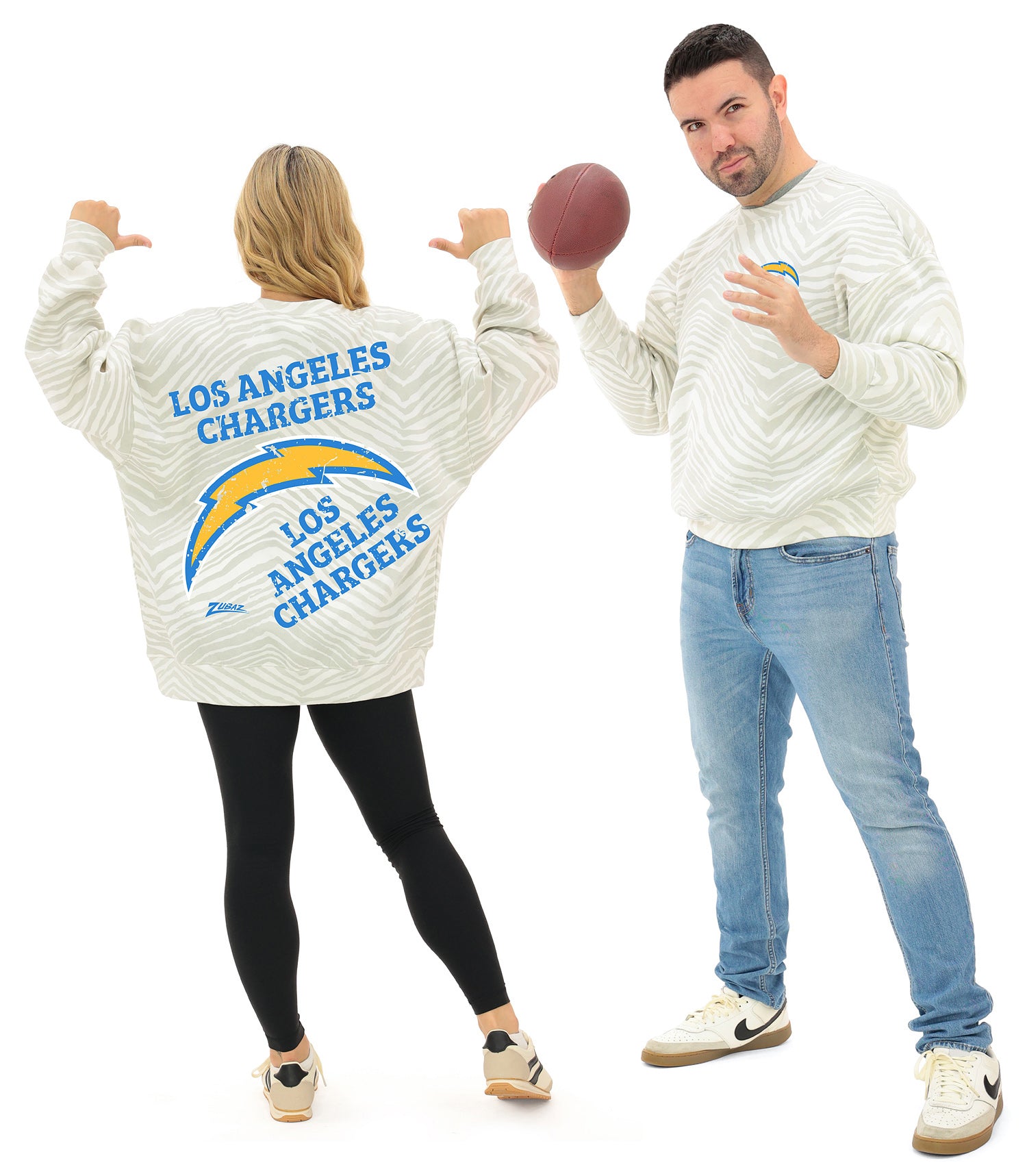 Zubaz NFL   90's All Over Zebra Crewneck Sweatshirt – Full Back, LOS ANGELES CHARGERS