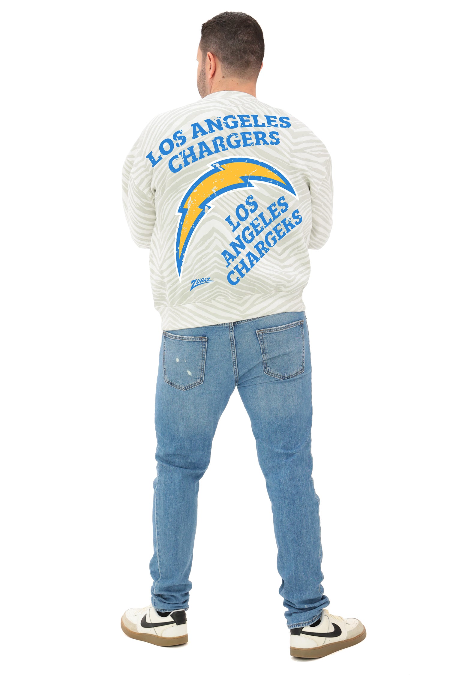 Zubaz NFL   90's All Over Zebra Crewneck Sweatshirt – Full Back, LOS ANGELES CHARGERS
