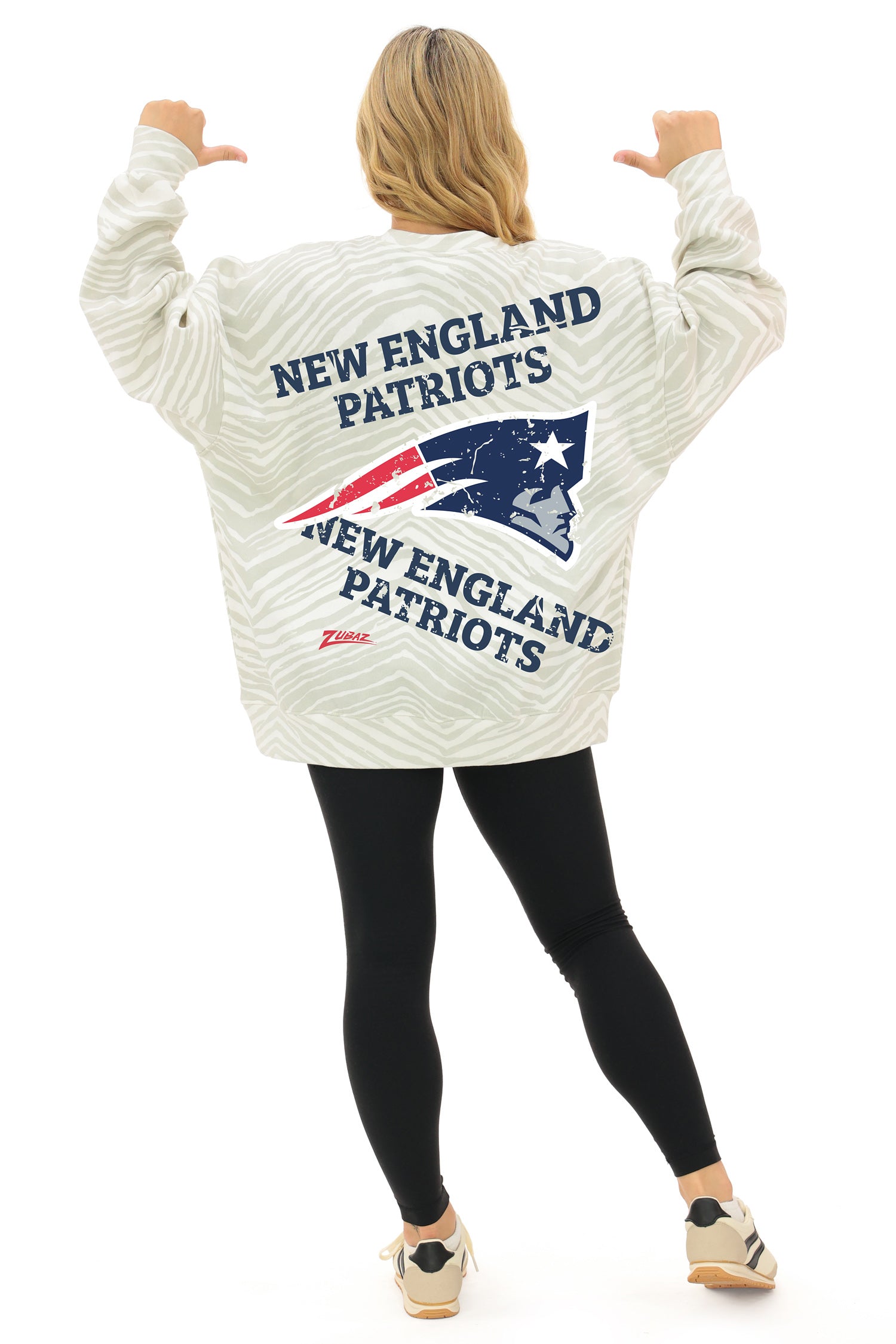 Zubaz NFL   90's All Over Zebra Crewneck Sweatshirt – Full Back, NEW ENGLAND PATRIOTS