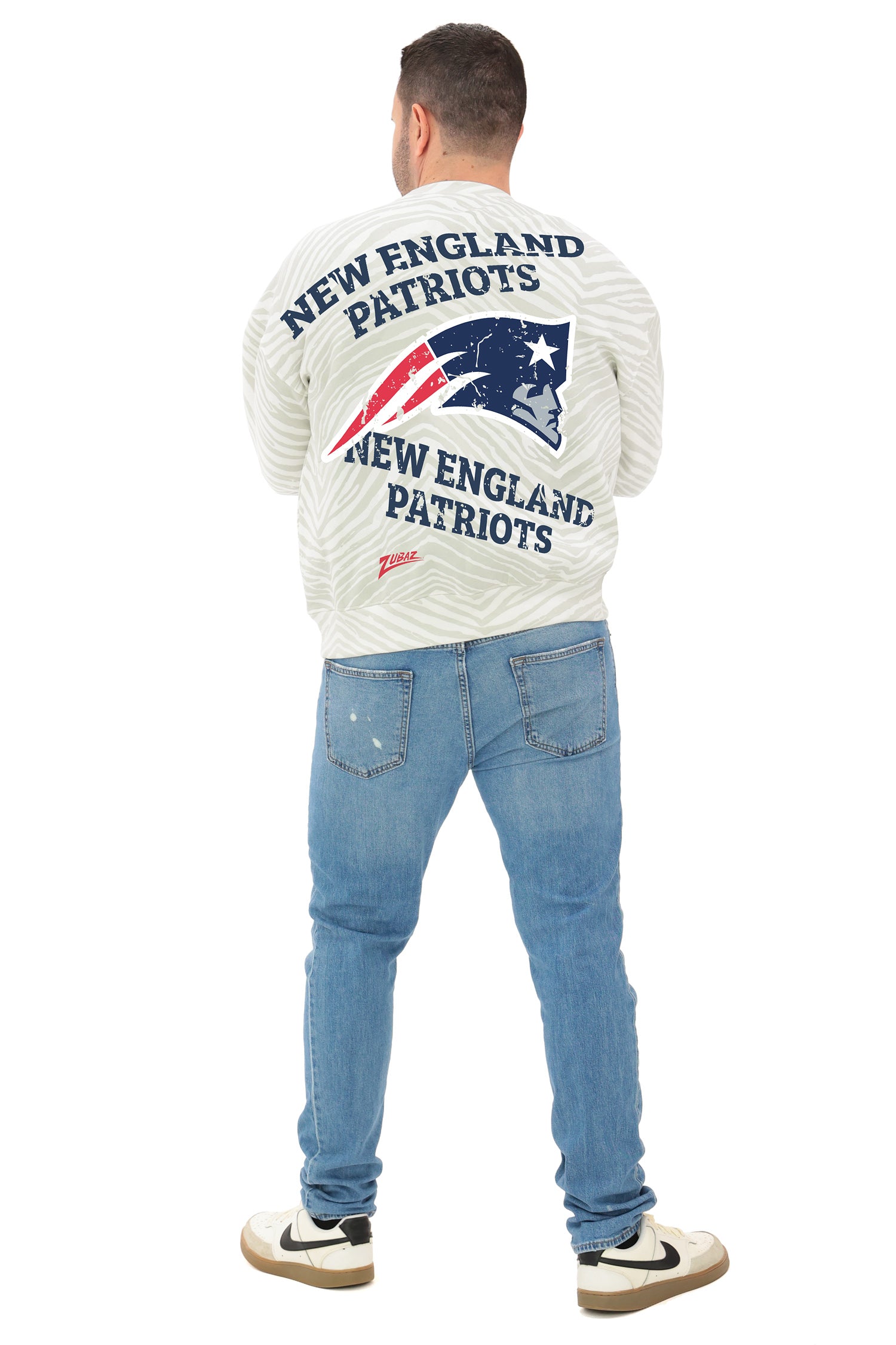 Zubaz NFL   90's All Over Zebra Crewneck Sweatshirt – Full Back, NEW ENGLAND PATRIOTS