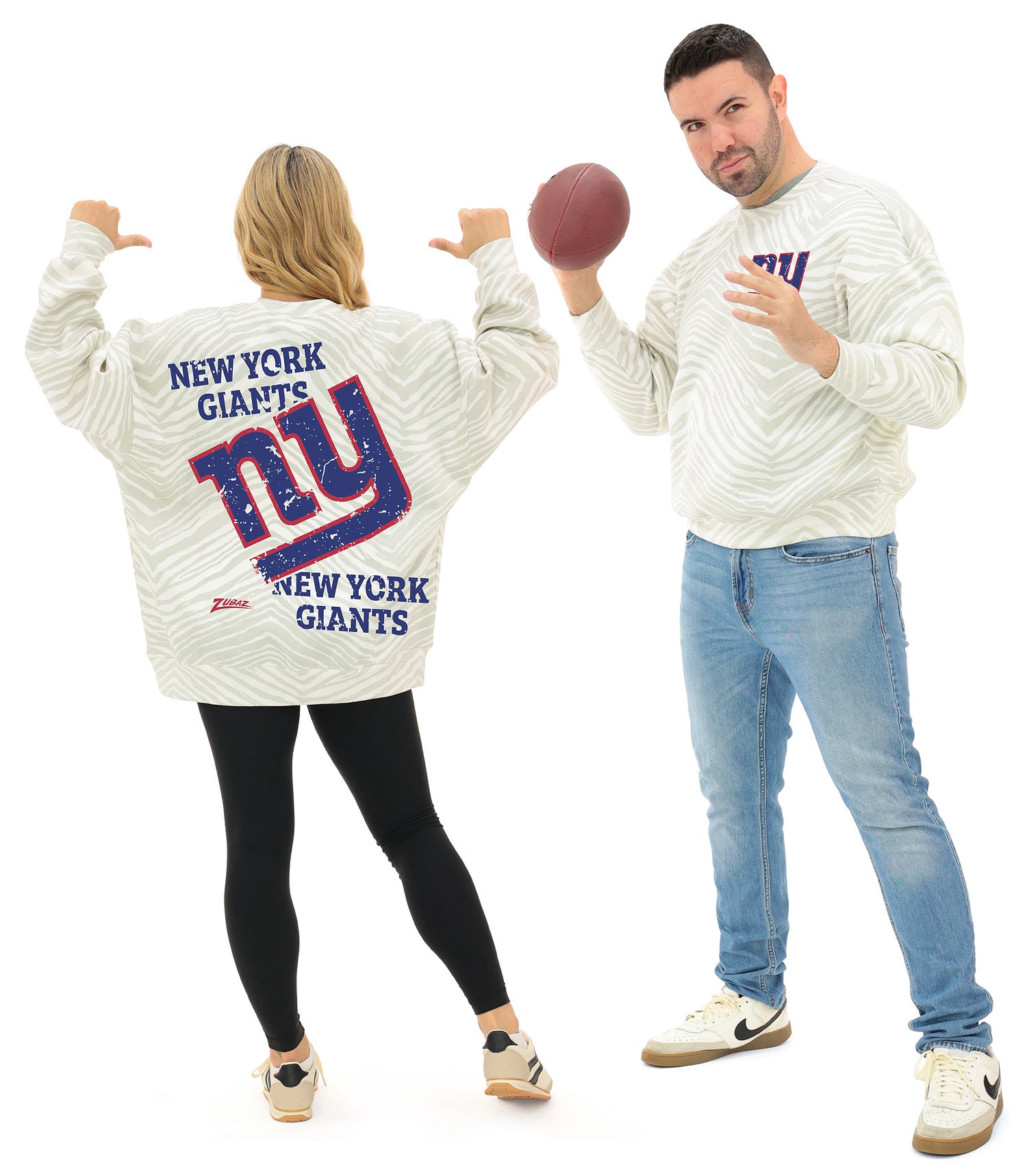 Zubaz NFL   90's All Over Zebra Crewneck Sweatshirt – Full Back, NEW YORK GIANTS