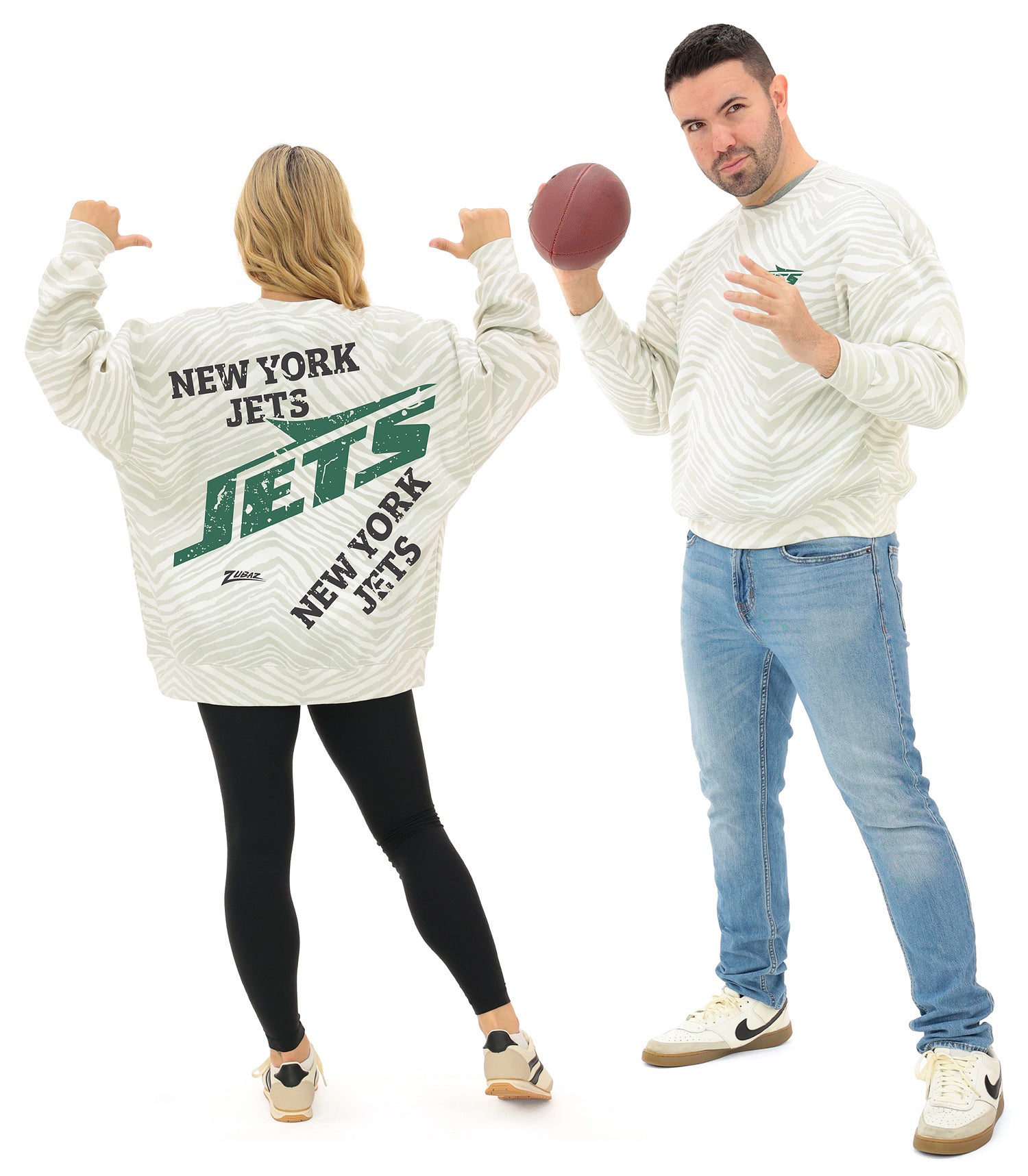Zubaz NFL   90's All Over Zebra Crewneck Sweatshirt – Full Back, NEW YORK JETS