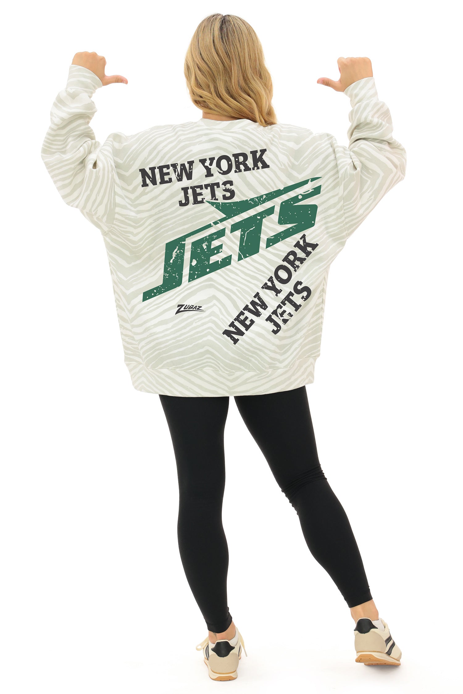Zubaz NFL   90's All Over Zebra Crewneck Sweatshirt – Full Back, NEW YORK JETS