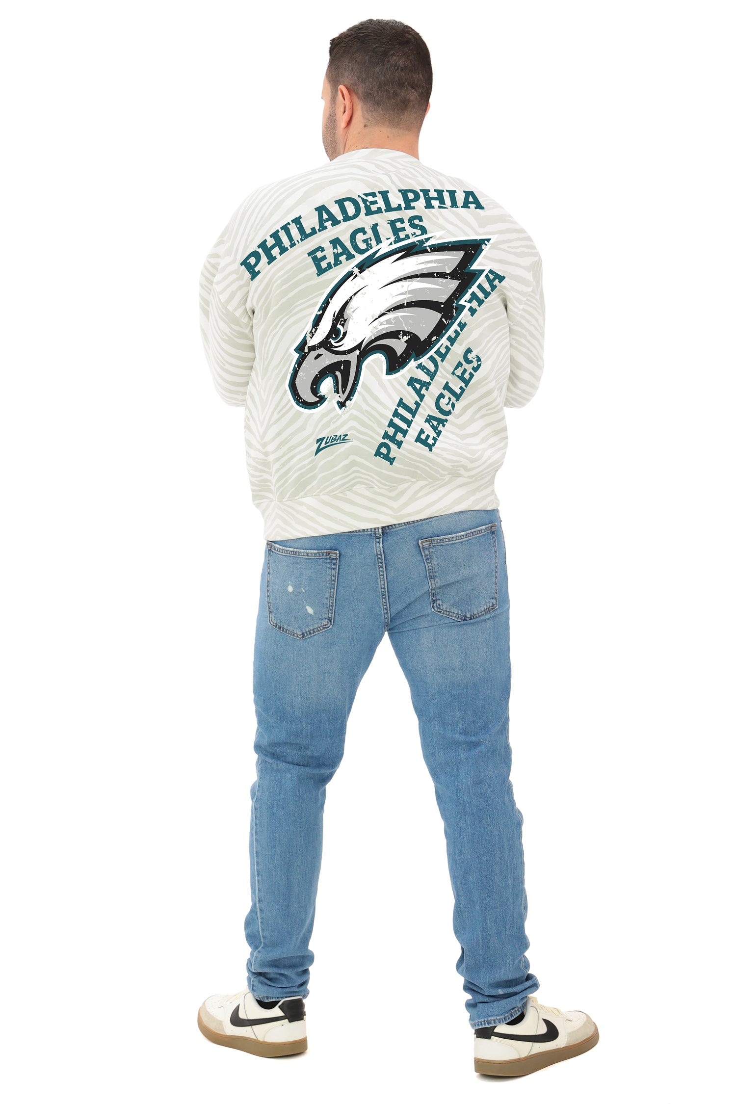 Zubaz NFL   90's All Over Zebra Crewneck Sweatshirt – Full Back, PHILADELPHIA EAGLES