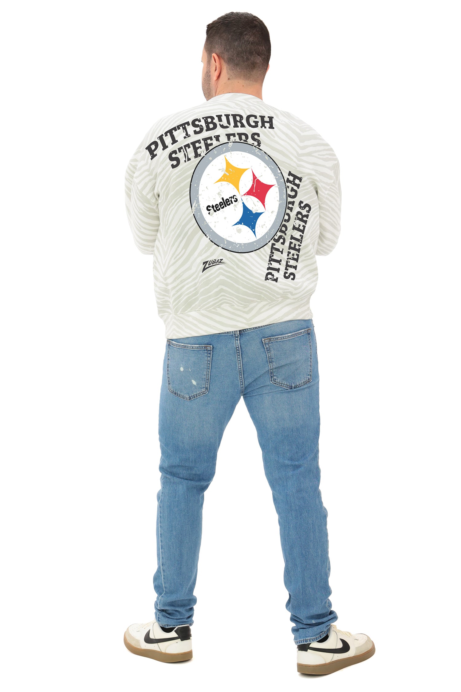 Zubaz NFL   90's All Over Zebra Crewneck Sweatshirt – Full Back, PITTSBURGH STEELERS