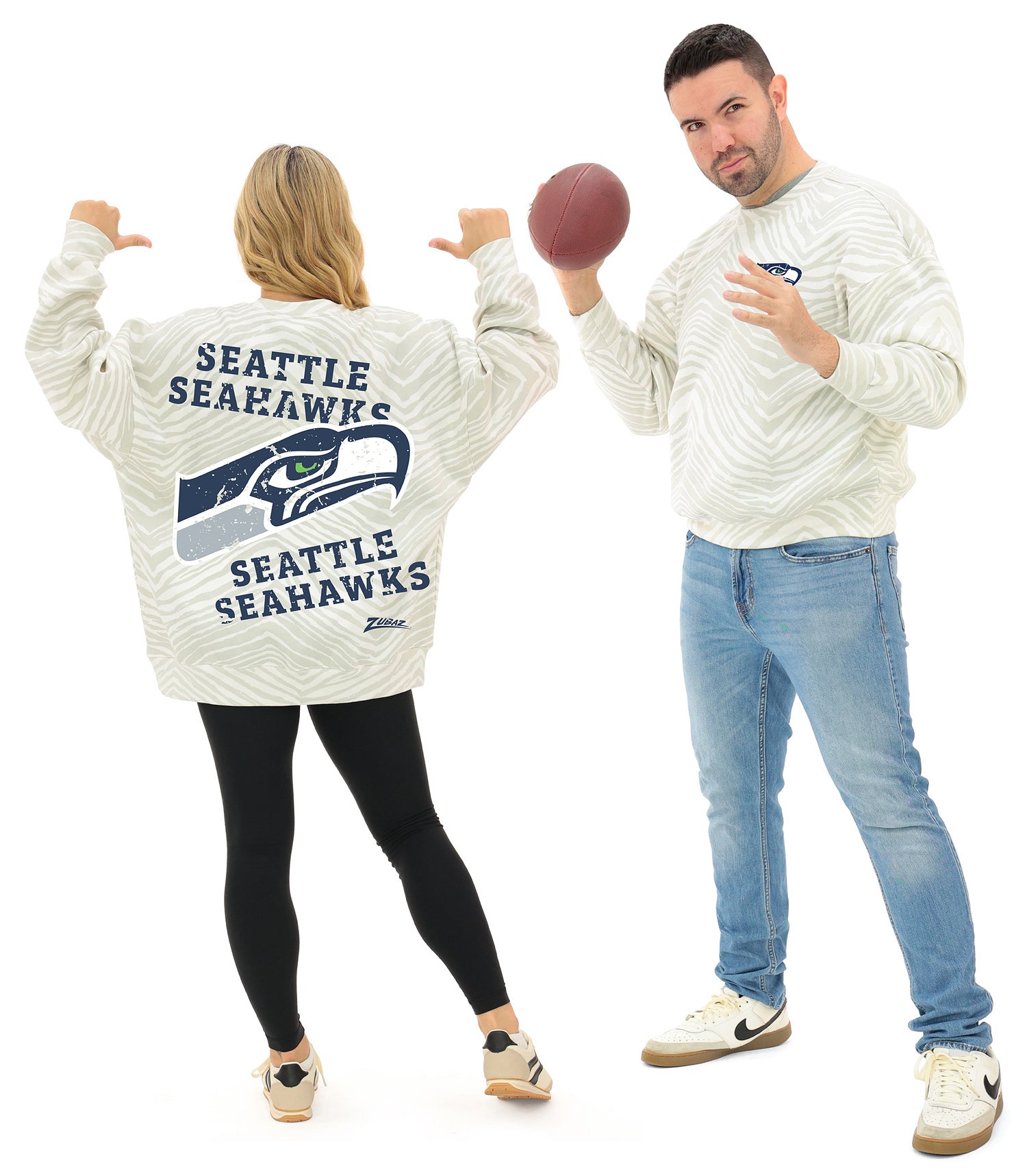 Zubaz NFL   90's All Over Zebra Crewneck Sweatshirt – Full Back, SEATTLE SEAHAWKS