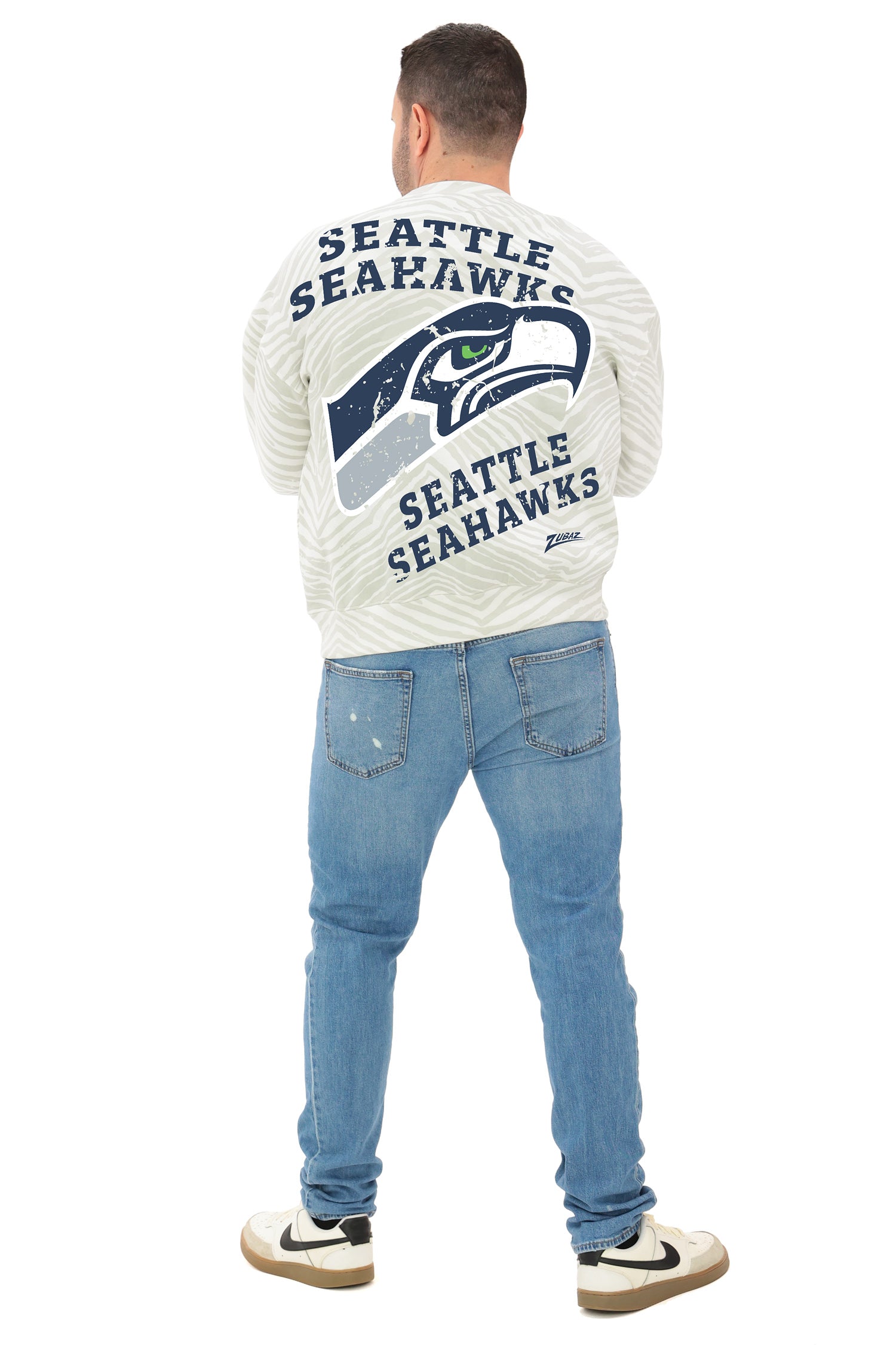 Zubaz NFL   90's All Over Zebra Crewneck Sweatshirt – Full Back, SEATTLE SEAHAWKS