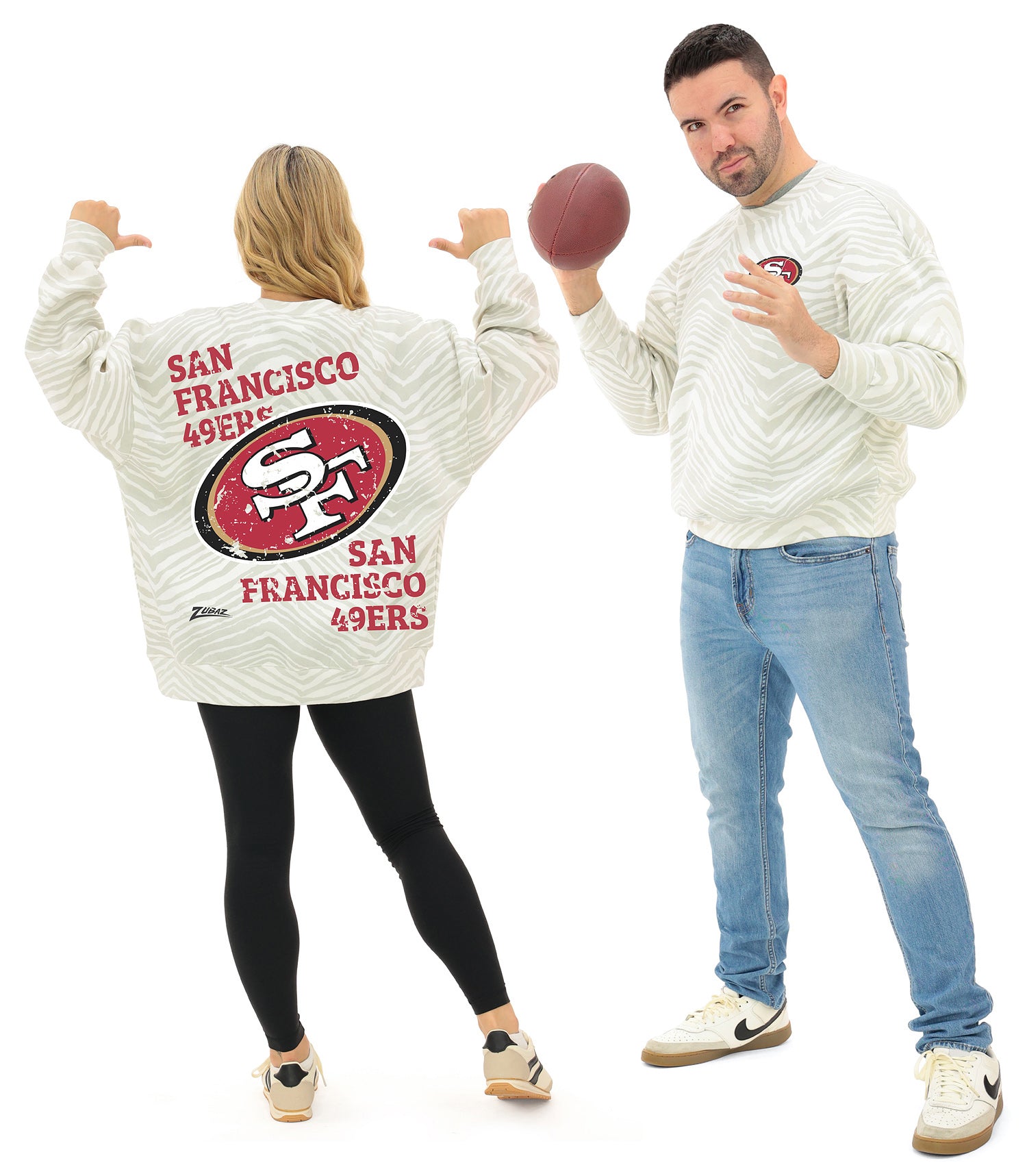 Zubaz NFL   90's All Over Zebra Crewneck Sweatshirt – Full Back, SAN FRANCISCO 49ERS