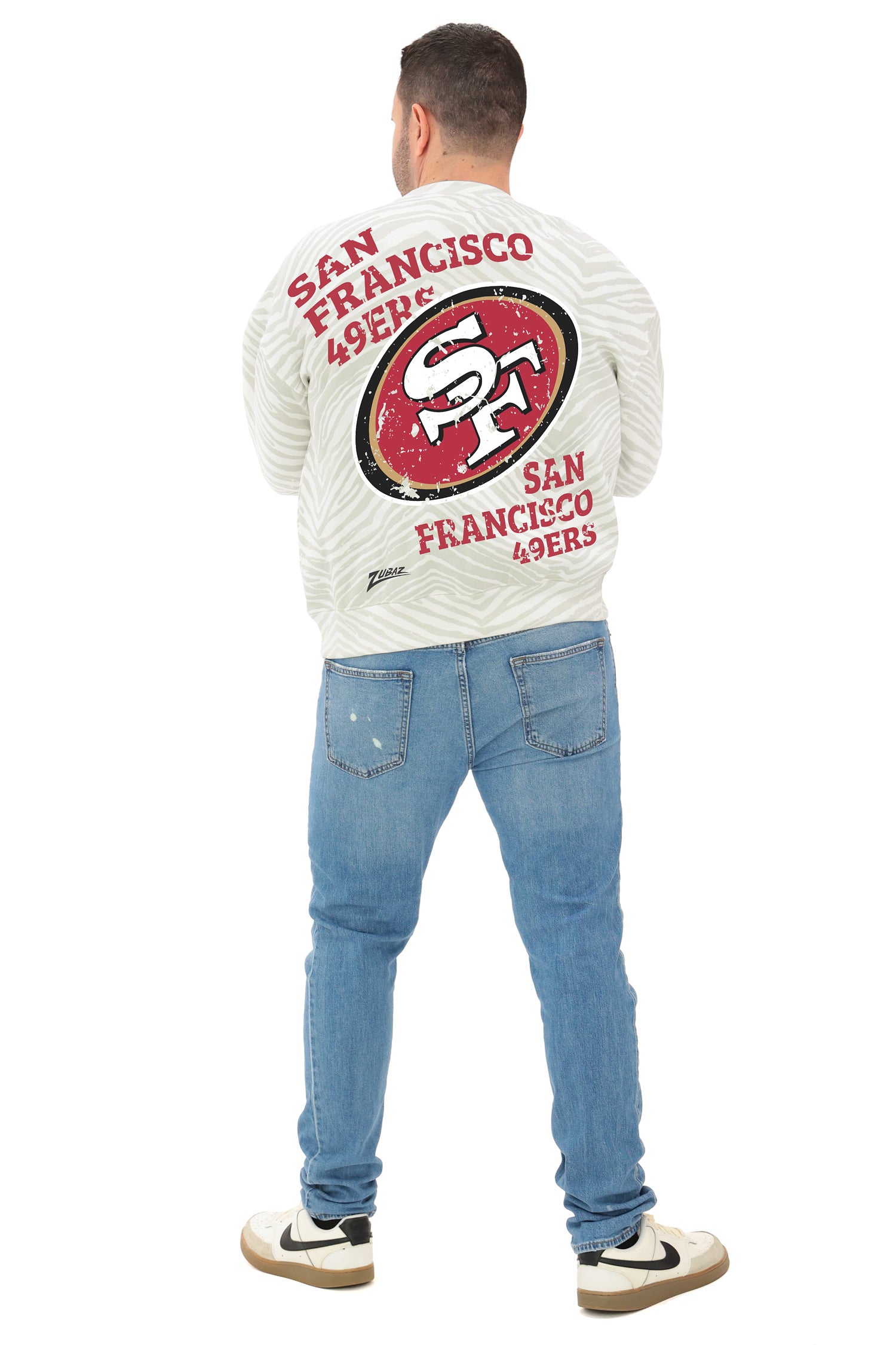 Zubaz NFL   90's All Over Zebra Crewneck Sweatshirt – Full Back, SAN FRANCISCO 49ERS