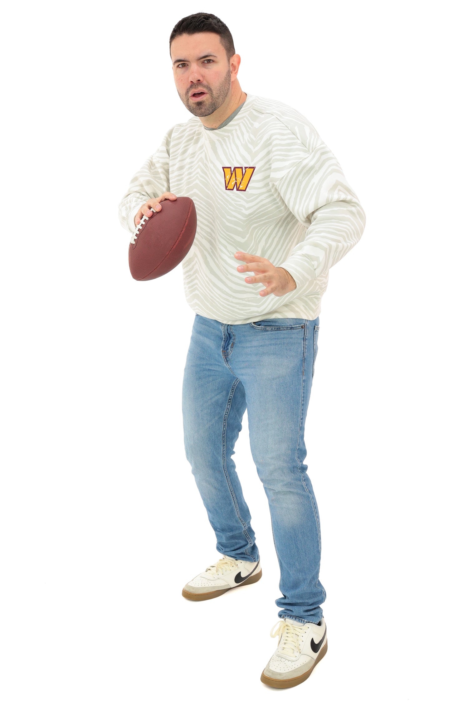 Zubaz NFL   90's All Over Zebra Crewneck Sweatshirt – Full Back, WASHINGTON COMMANDERS