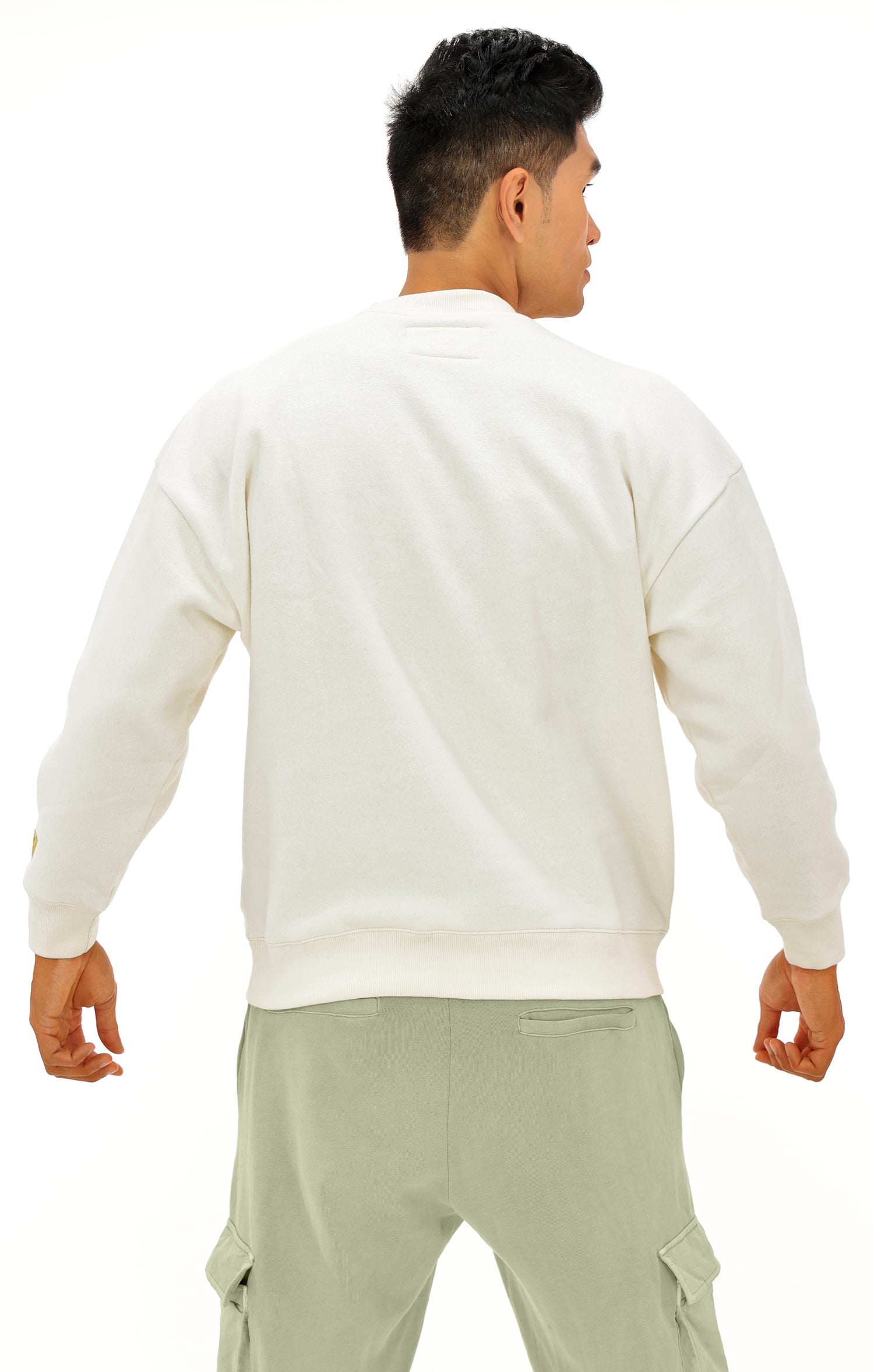 Zubaz NFL  UNISEX 90s Vintage First Down Drop Shoulder Crewneck- Off White, NEW YORK JETS