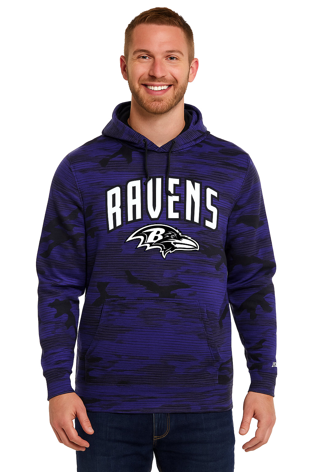 Zubaz NFL   Men's Arch All Over Camo Hoodie, BALTIMORE RAVENS