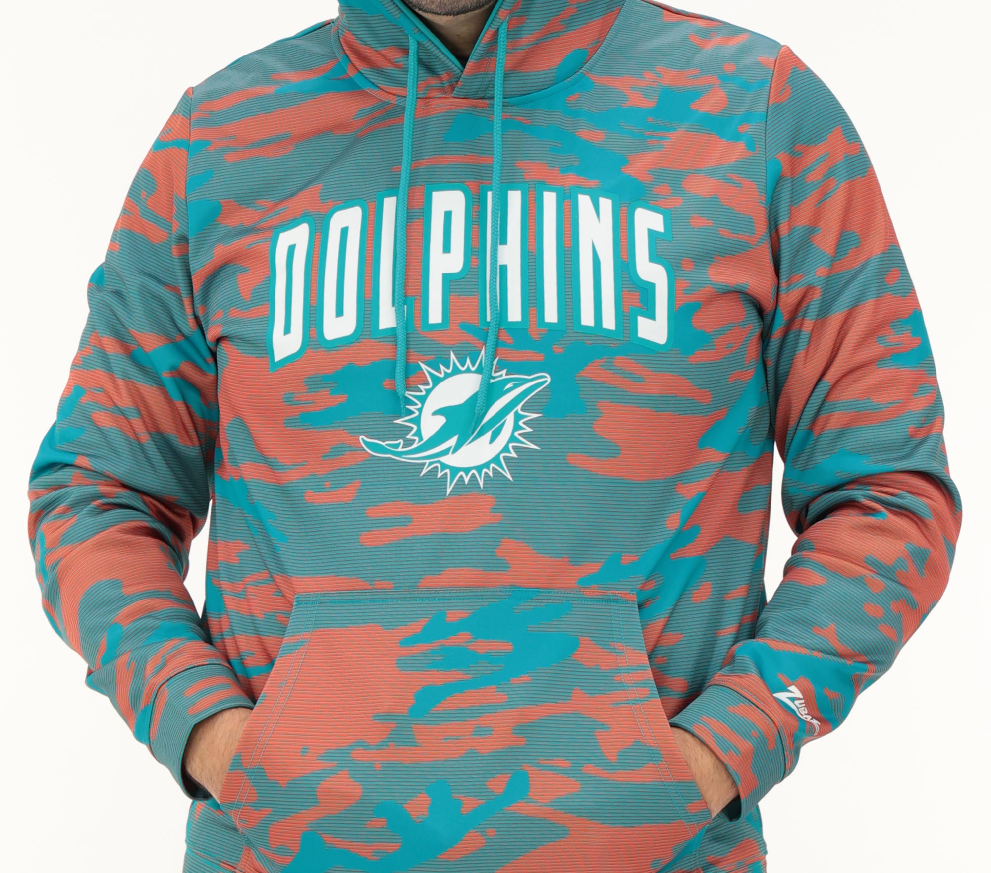 Zubaz NFL   Men's Arch All Over Camo Hoodie, MIAMI DOLPHINS