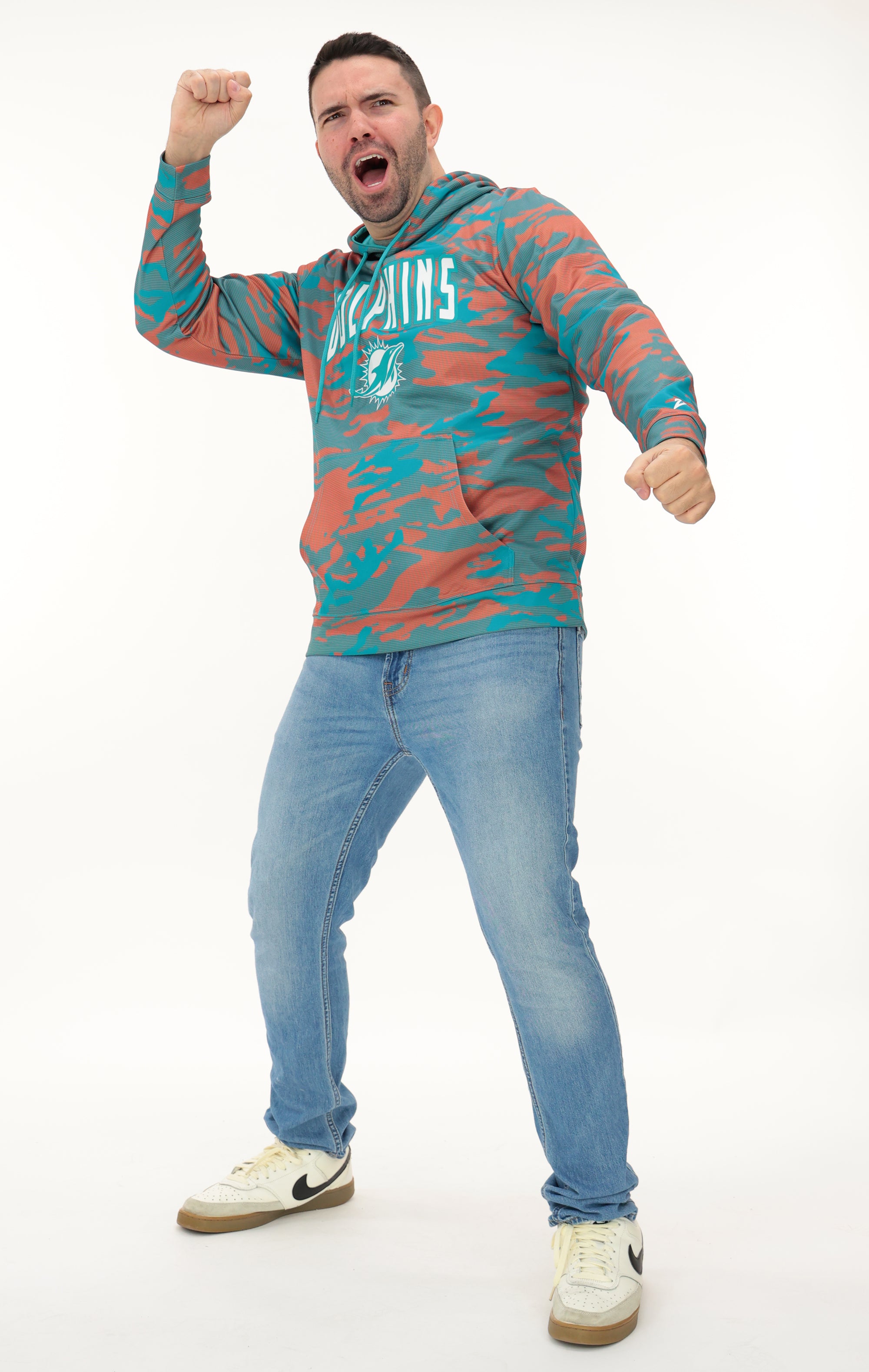Zubaz NFL   Men's Arch All Over Camo Hoodie, MIAMI DOLPHINS