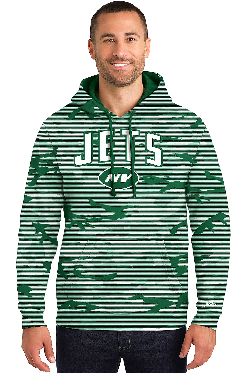 Zubaz NFL   Men's Arch All Over Camo Hoodie, NEW YORK JETS