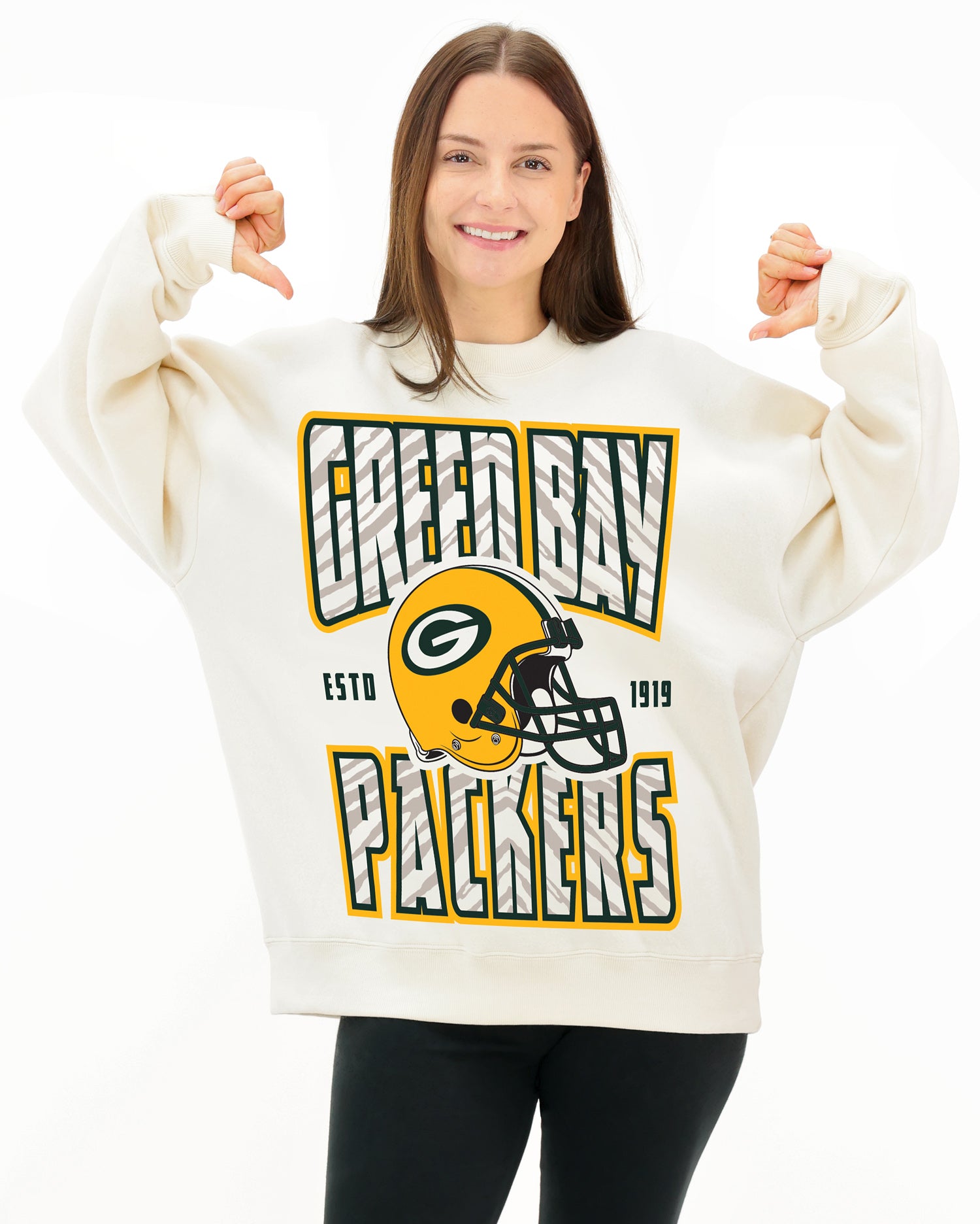 Zubaz NFL  UNISEX 90s Helmet Drop Shoulder Crewneck -Off White, GREEN BAY PACKERS - Official NFL Packers Zubaz Apparel (3 of 