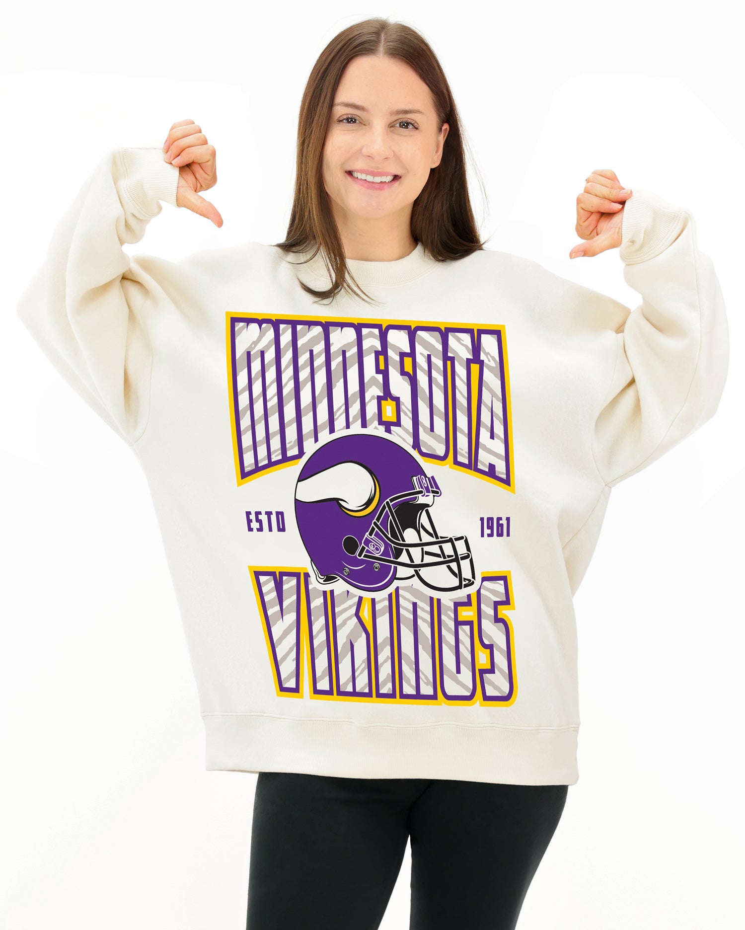 Zubaz NFL  UNISEX 90s Helmet Drop Shoulder Crewneck -Off White, MINNESOTA VIKINGS - Official NFL Vikings Zubaz Apparel (3 of 