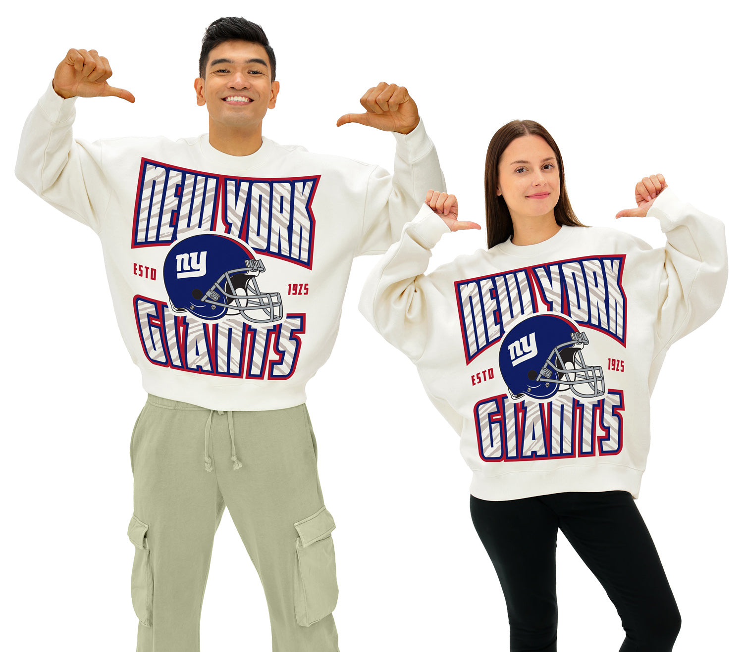 Zubaz NFL  UNISEX 90s Helmet Drop Shoulder Crewneck -Off White, NEW YORK GIANTS