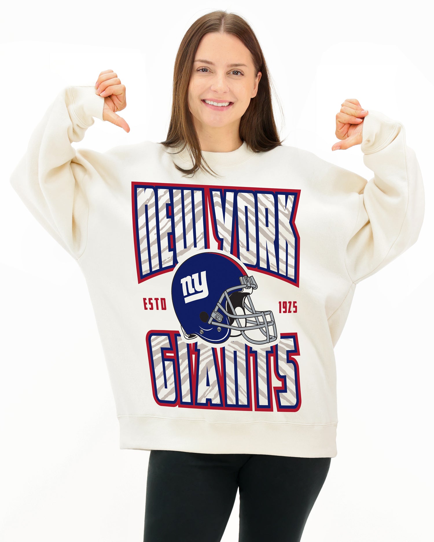 Zubaz NFL  UNISEX 90s Helmet Drop Shoulder Crewneck -Off White, NEW YORK GIANTS - Official NFL Giants Zubaz Apparel (3 of 6)